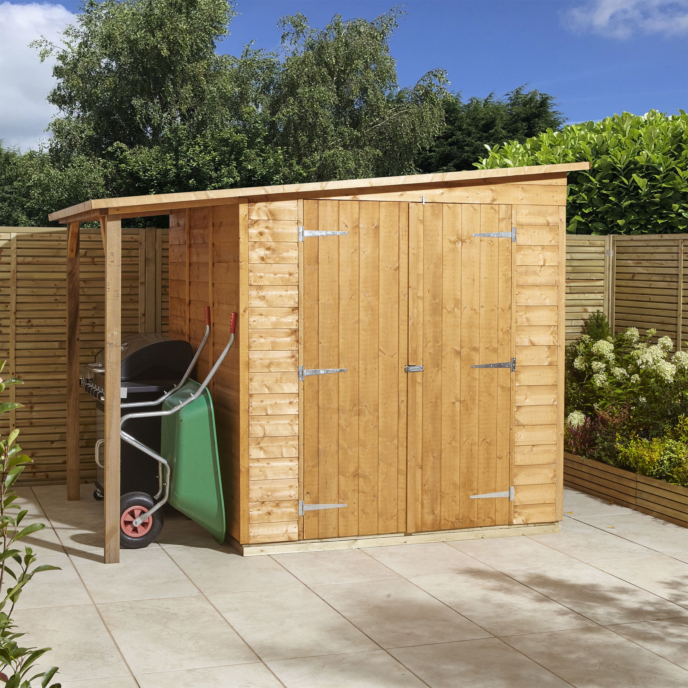 GoodHome Clapperton 8x6 ft Pent Wooden 2 door Shed with floor (Base included) - Assembly service included