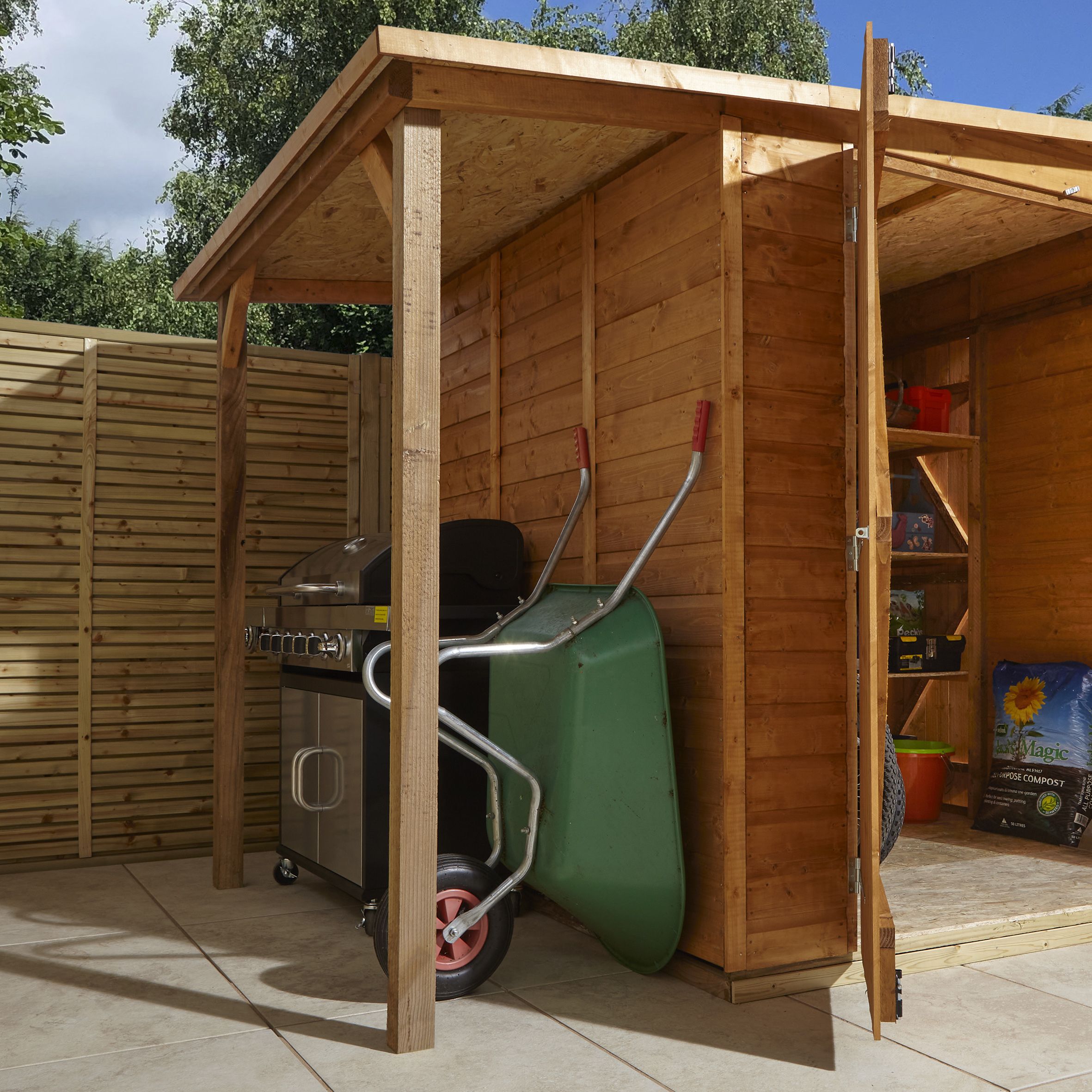 GoodHome Clapperton 8x6 ft Pent Wooden 2 door Shed with floor (Base included) - Assembly service included