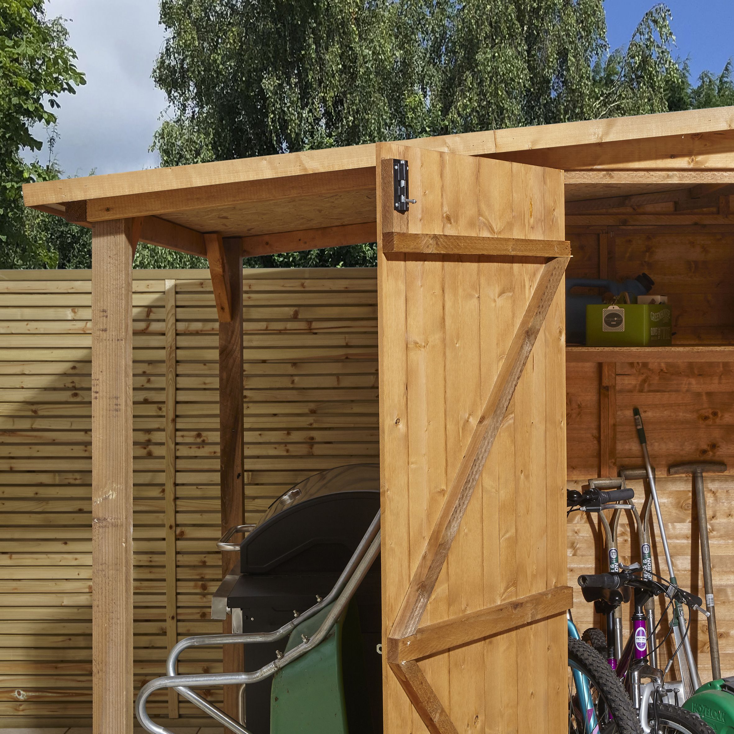 GoodHome Clapperton 8x6 ft Pent Wooden 2 door Shed with floor (Base included) - Assembly service included
