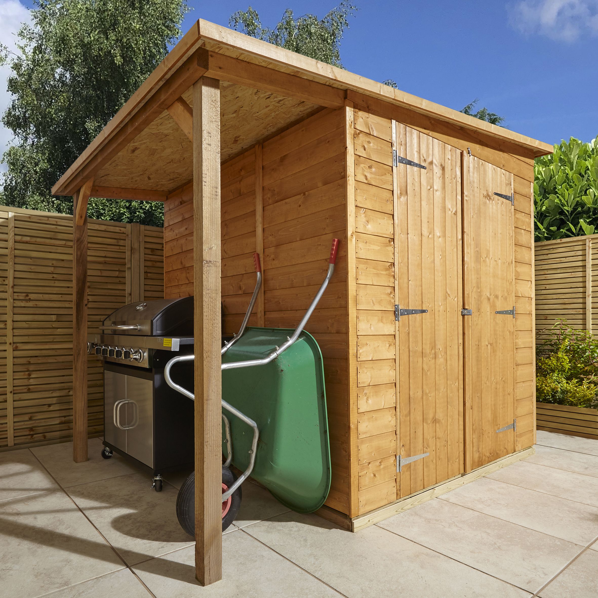 GoodHome Clapperton 8x6 ft Pent Wooden 2 door Shed with floor (Base included) - Assembly service included