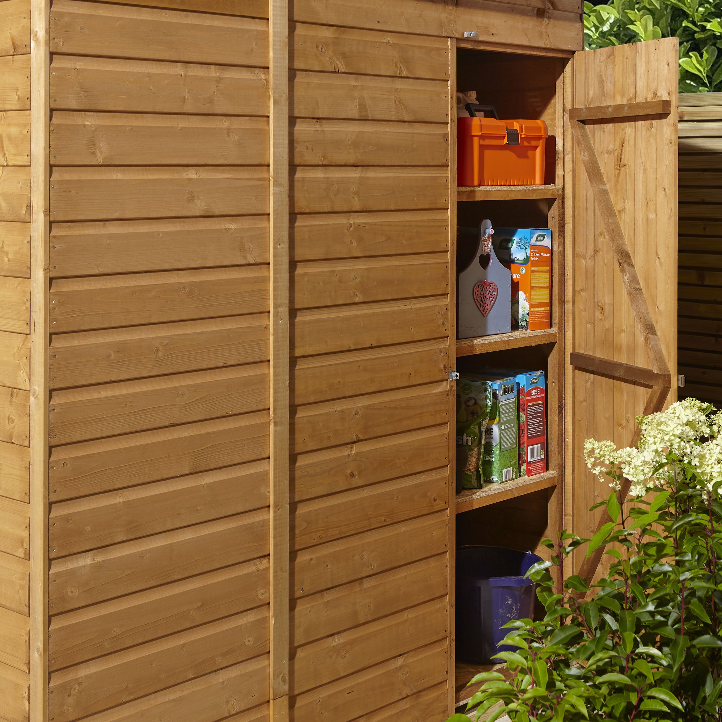 GoodHome Clapperton 8x6 ft Pent Wooden 2 door Shed with floor (Base included) - Assembly service included