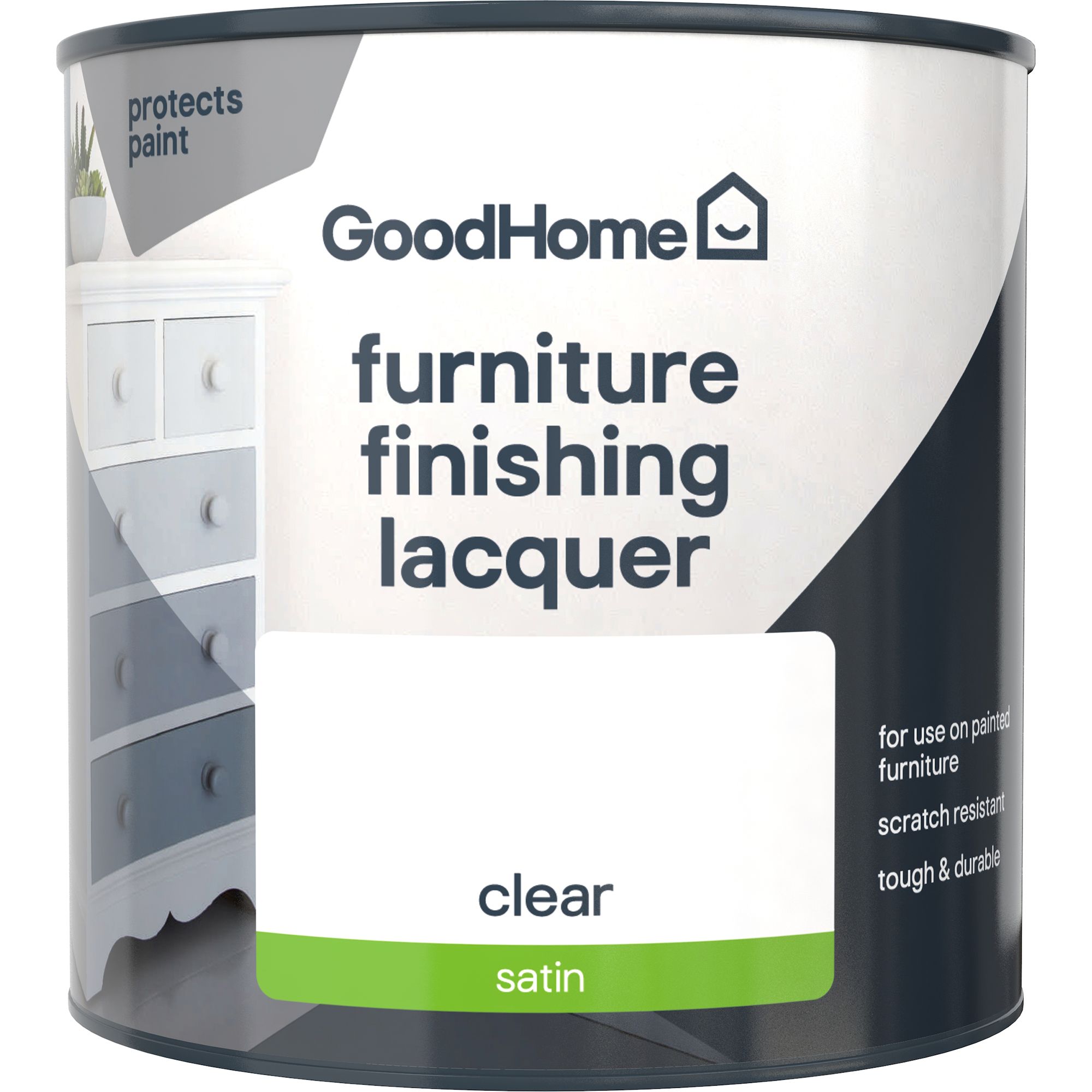 GoodHome Clear Satin Painted wood Painted furniture Lacquer, 500ml