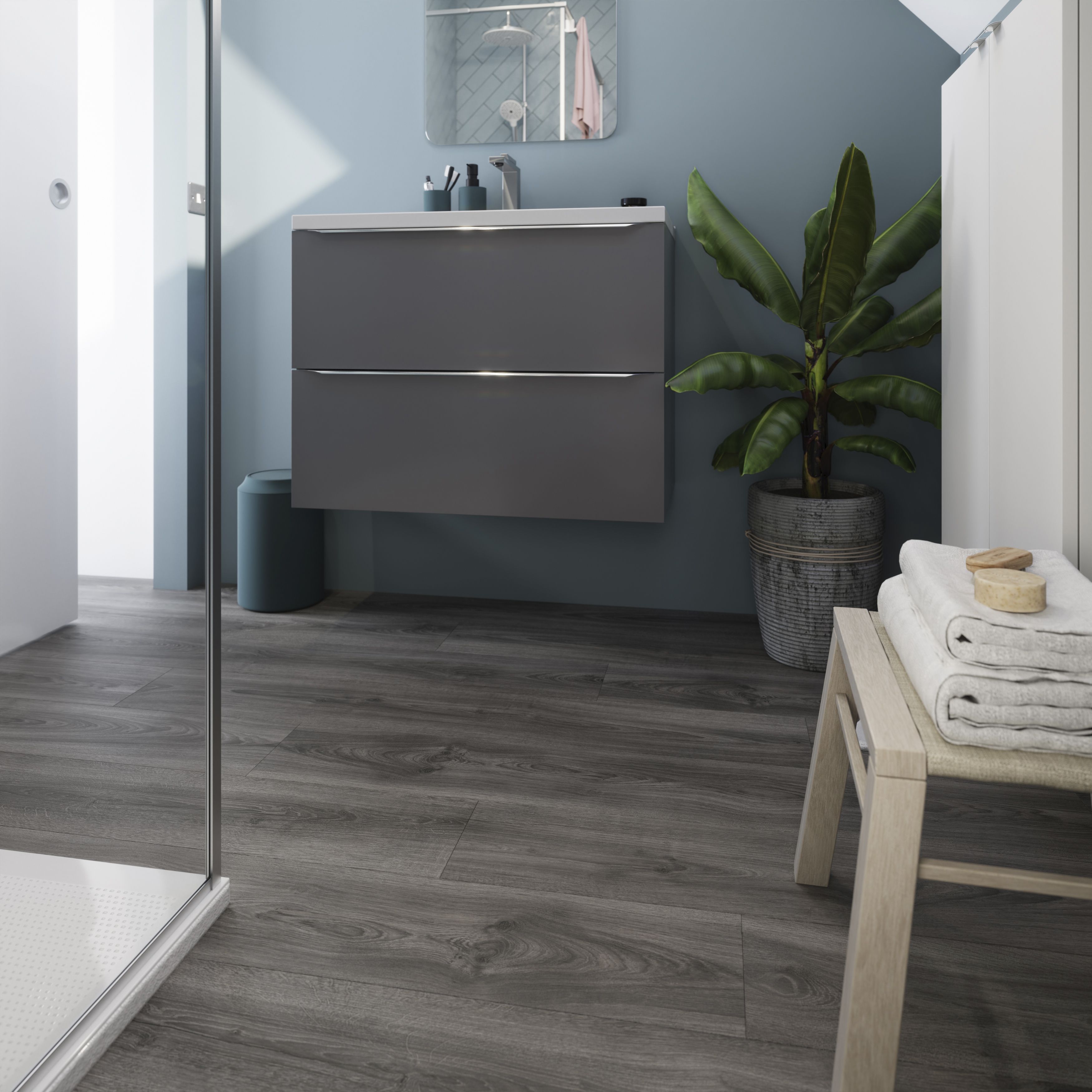 GoodHome Cleobury Brown Structured Oak effect Laminate flooring Sample
