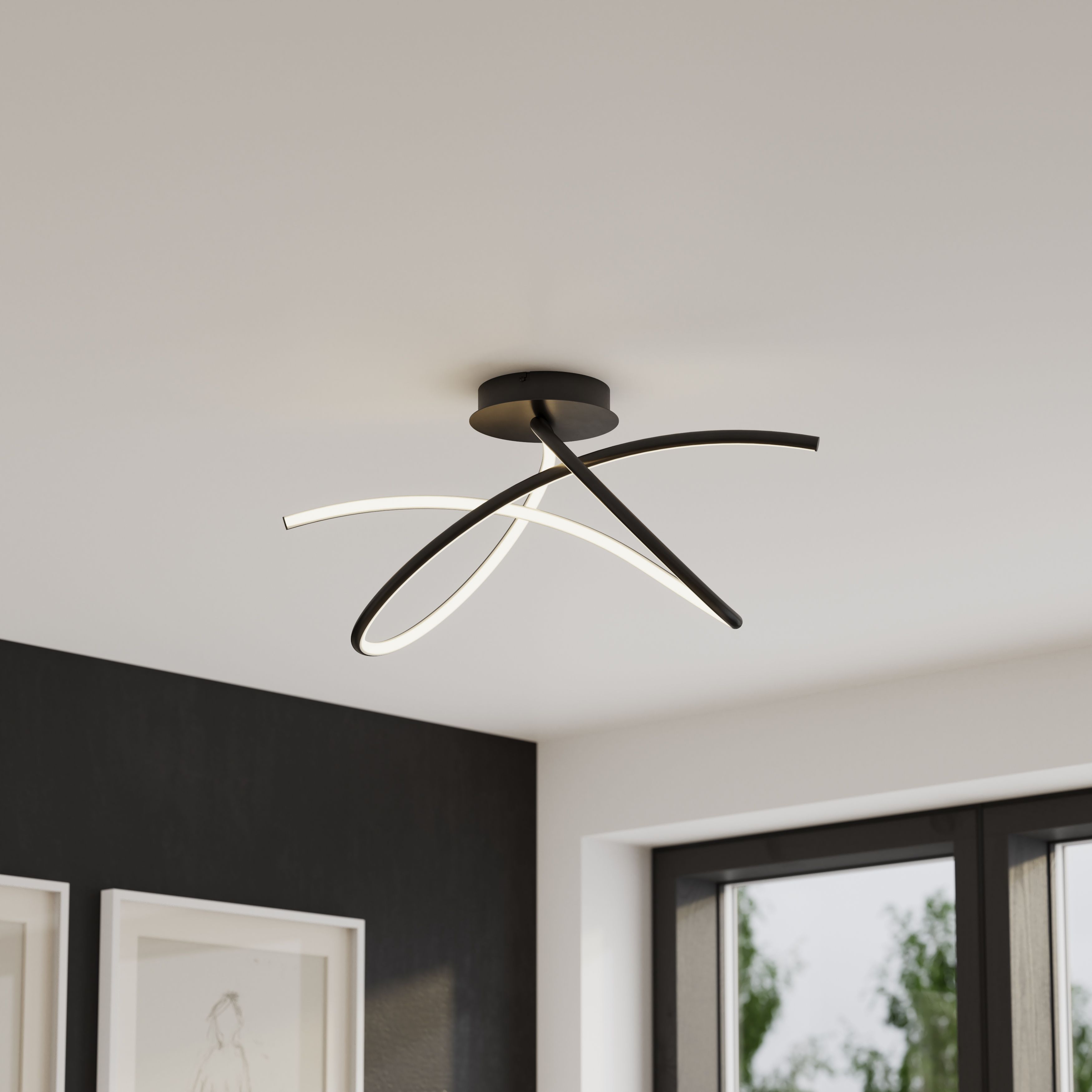 GoodHome Cleve Matt Metal & plastic Black LED Ceiling light