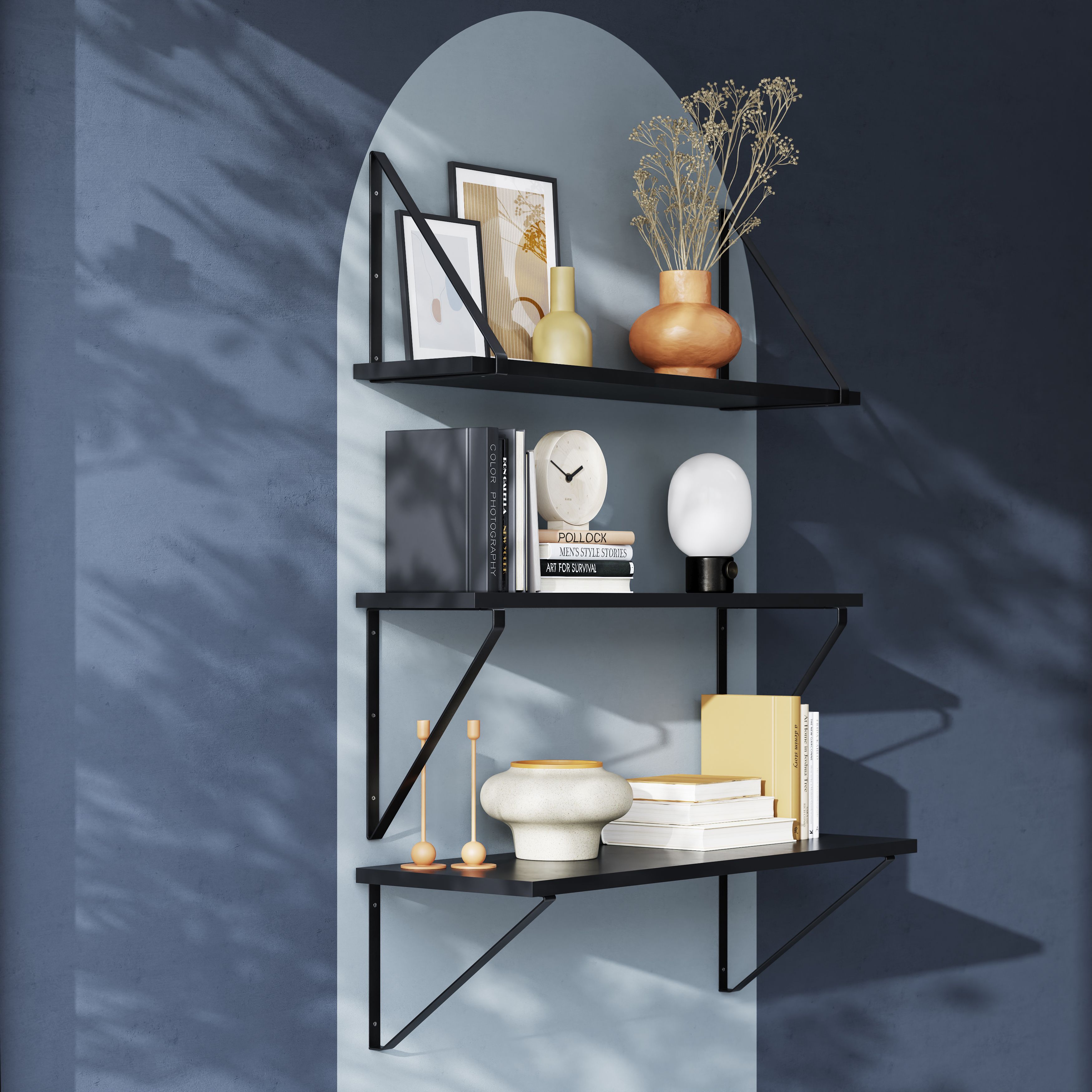 GoodHome Clever Black Steel Shelving bracket (H)280mm (D)200mm