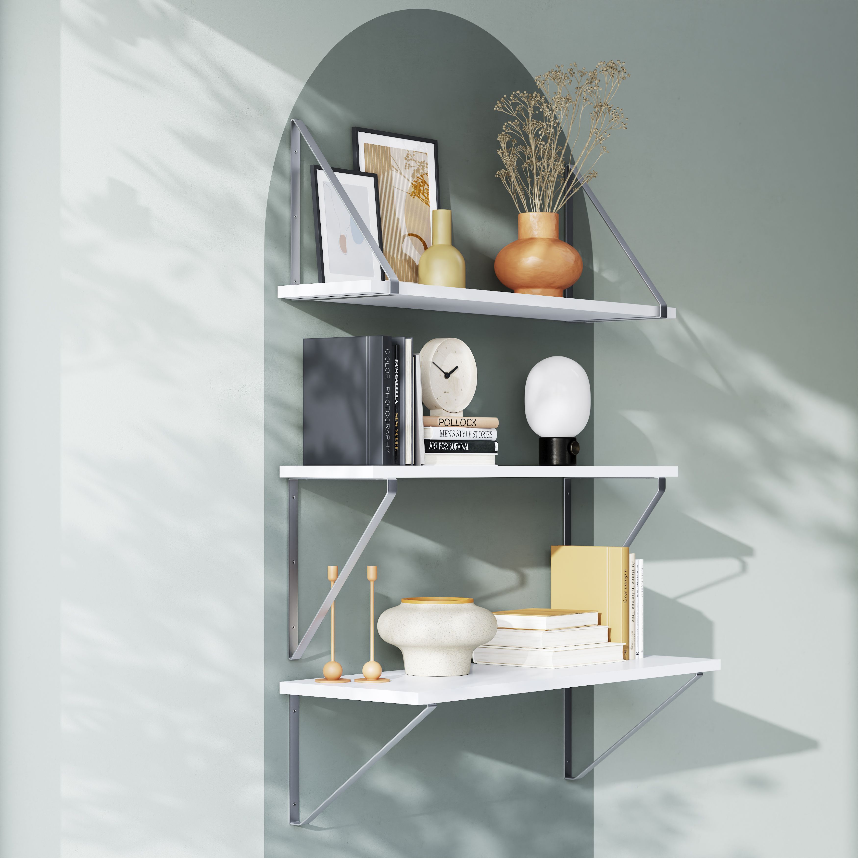 GoodHome Clever Silver effect Steel Shelving bracket (H)280mm (D)200mm