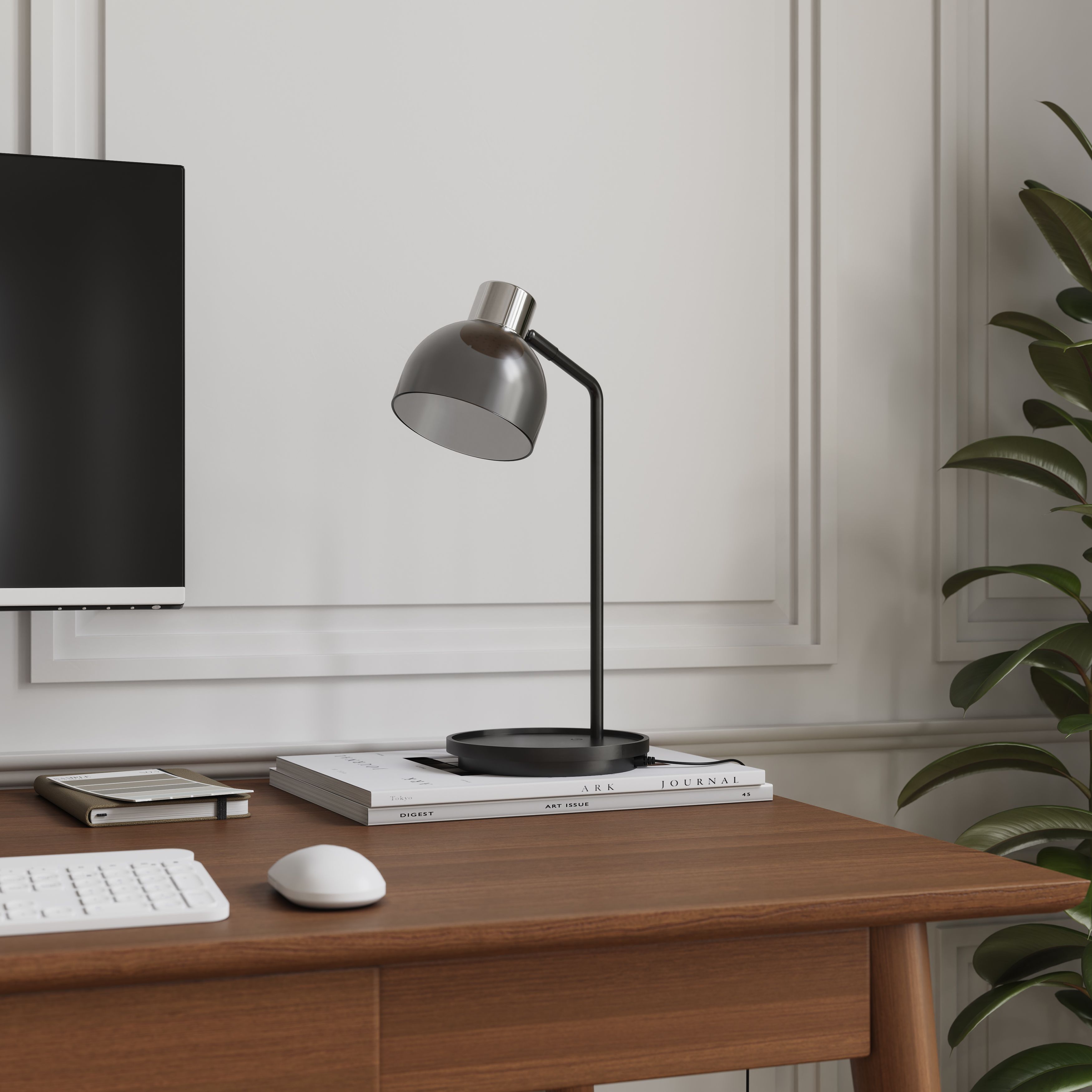 GoodHome Clitheroe Matt Black Integrated LED Straight Table lamp