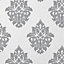 GoodHome Cloezia Grey & white Damask Fabric effect Textured Wallpaper