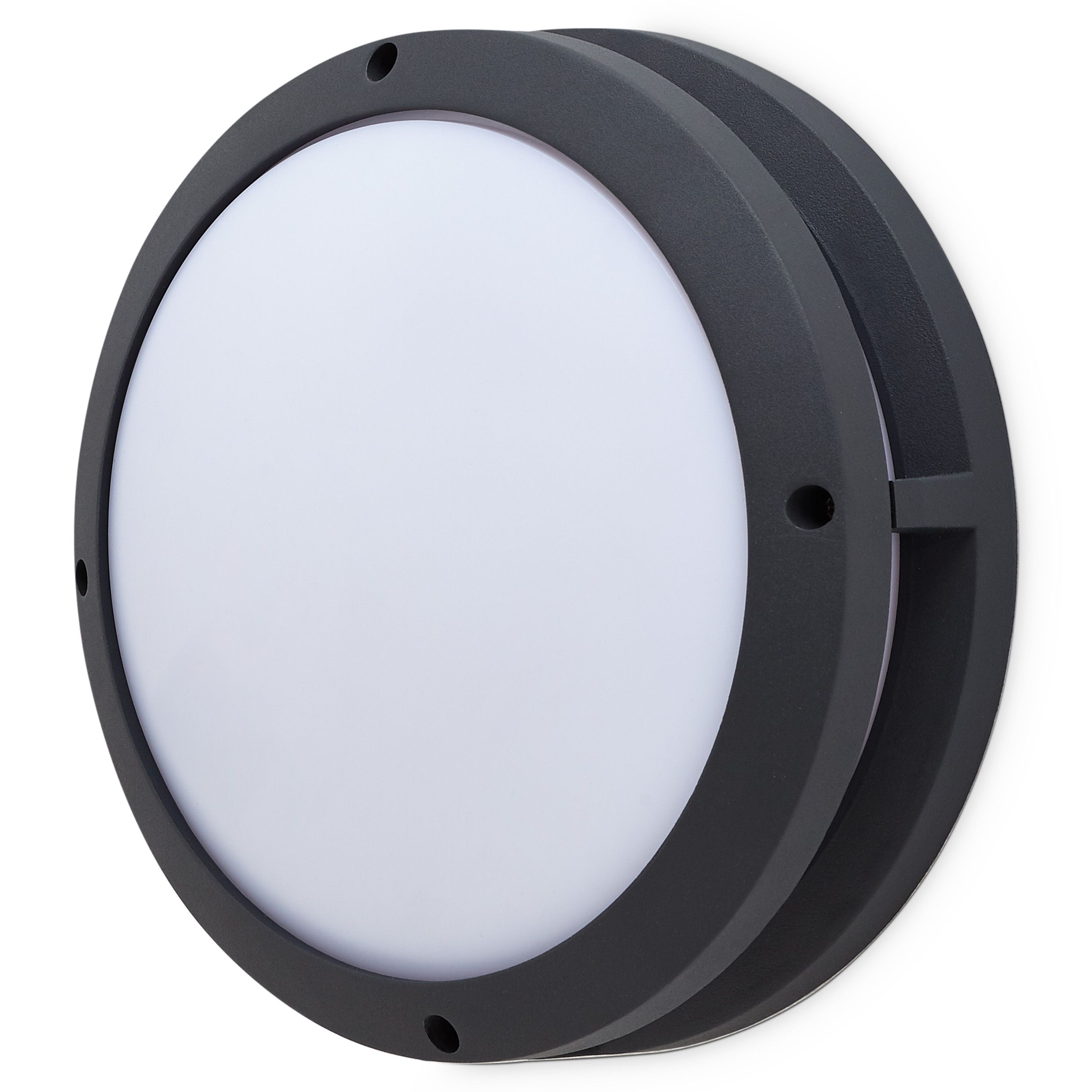 GoodHome Coffman Fixed Matt Dark grey Mains-powered Integrated LED Outdoor Round Wall light 1400lm (Dia)26cm