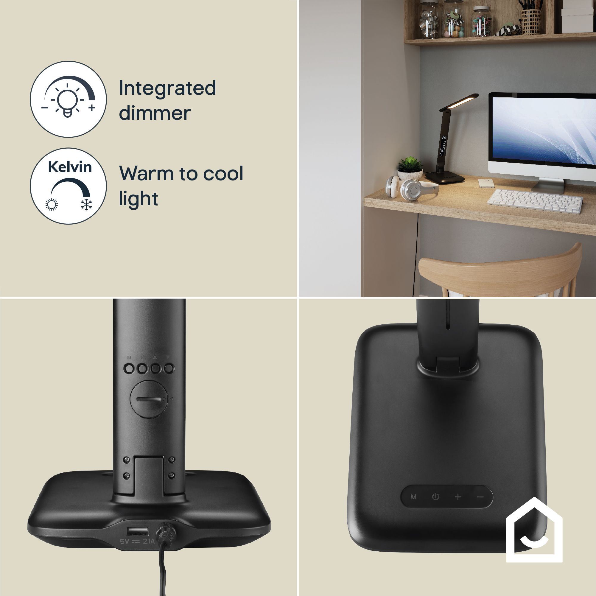 GoodHome Conjola Matt Black Desk lamp