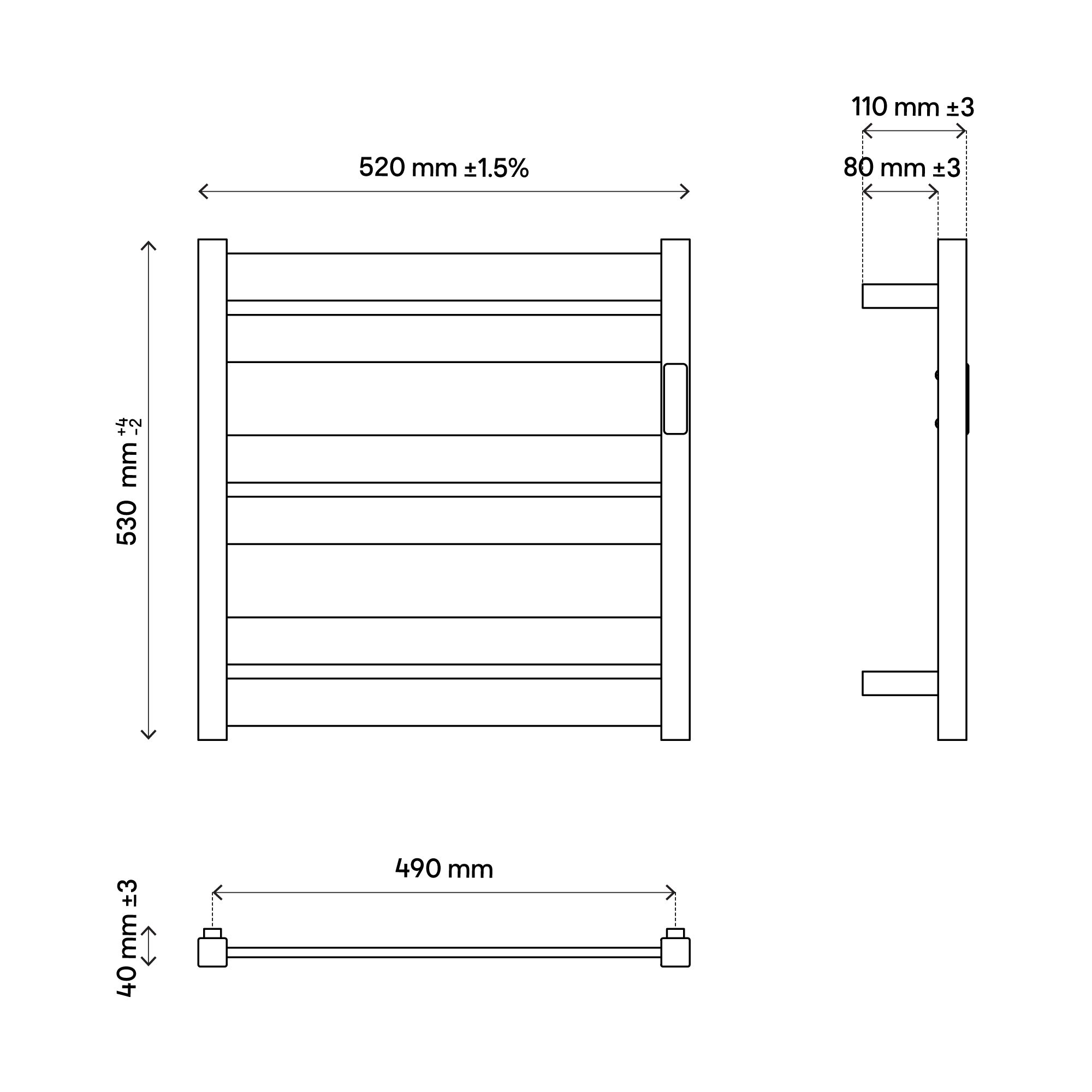 GoodHome Cromer Mirror effect Electric Flat Towel warmer (W)520mm x (H)530mm