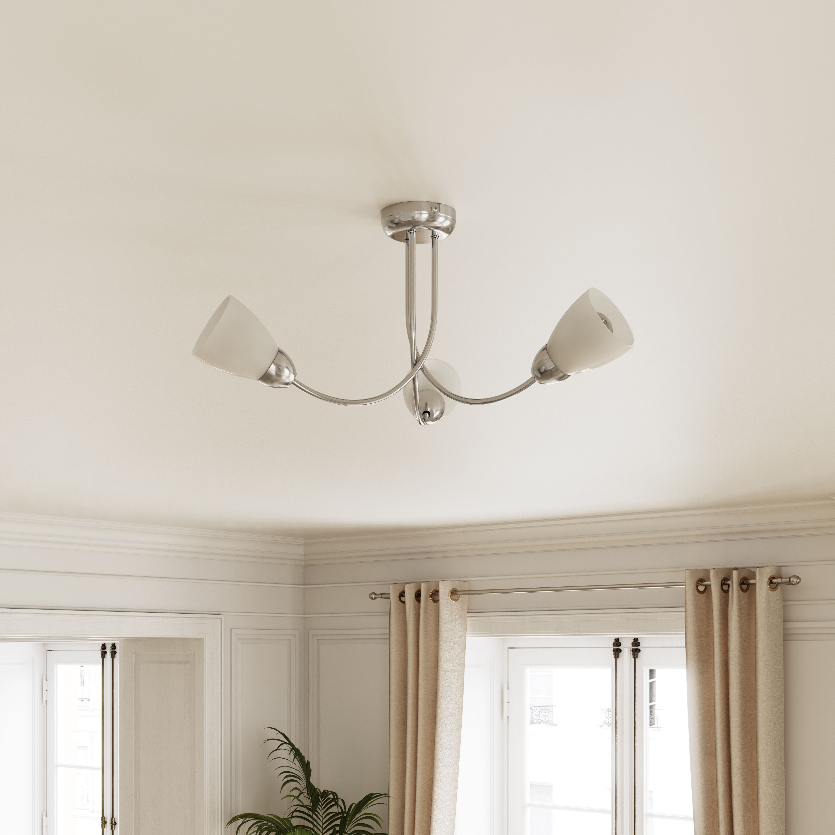 GoodHome Cura Glass & metal Chrome effect 3 Lamp Ceiling light