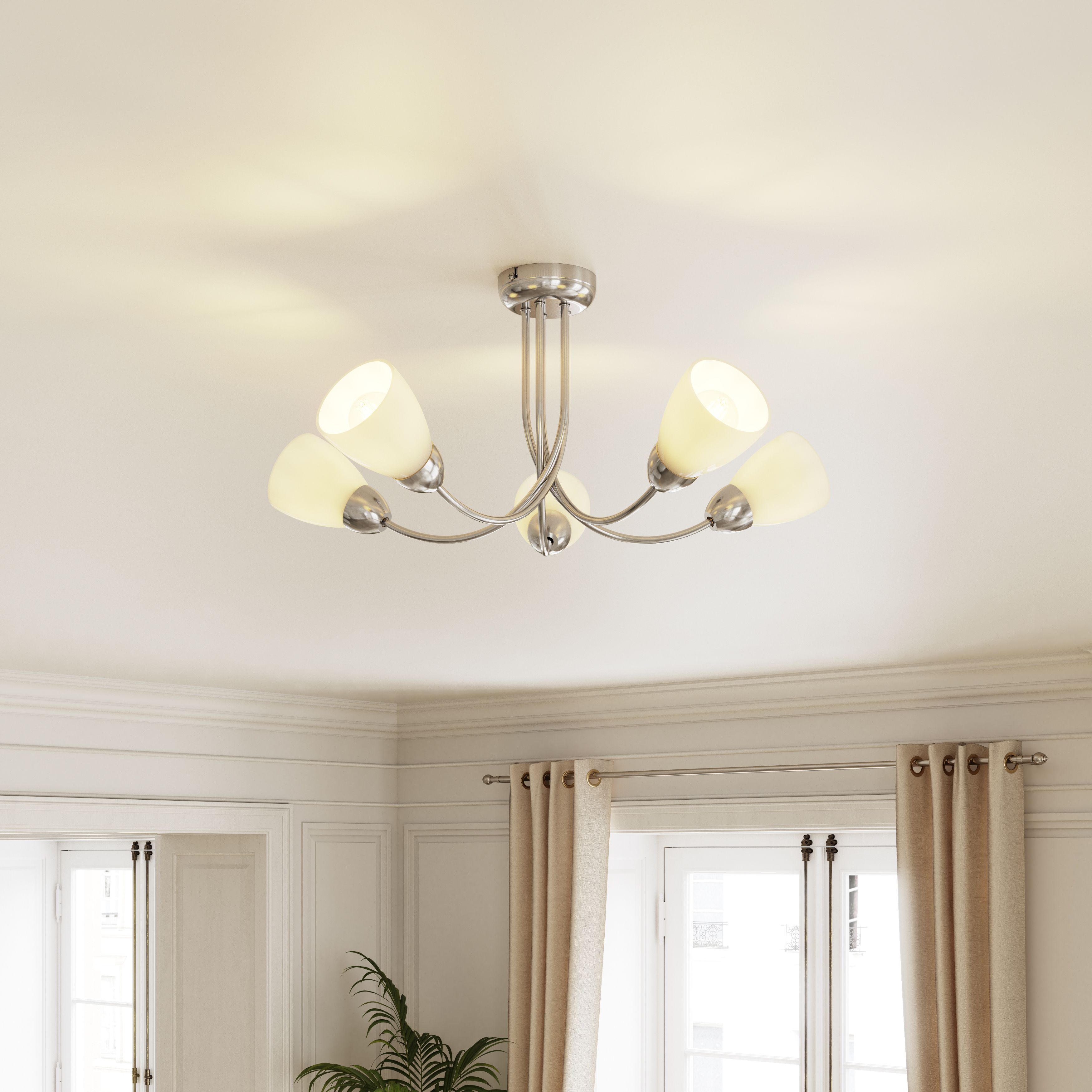 GoodHome Cura Glass & metal Chrome effect 5 Lamp Ceiling light