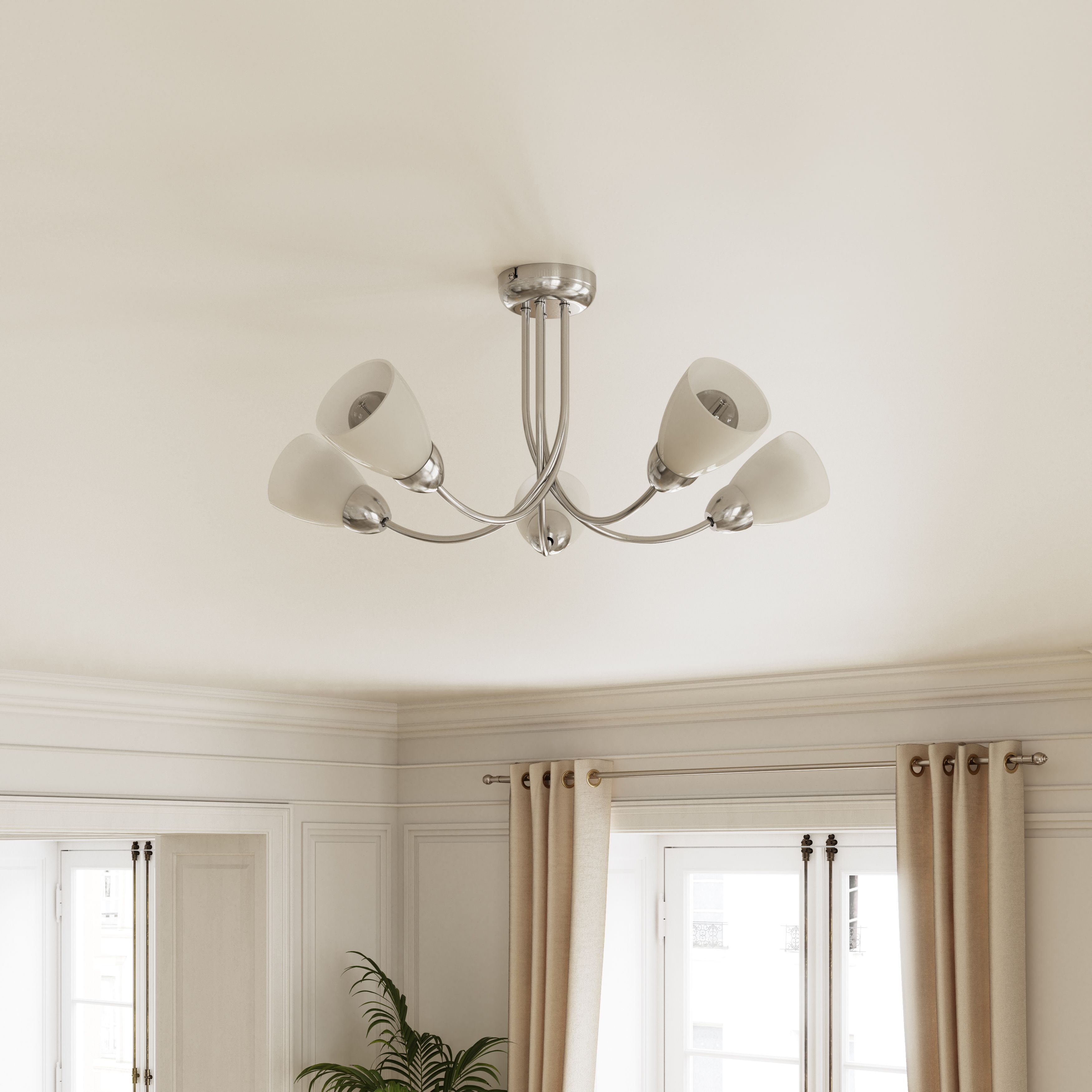 GoodHome Cura Glass & metal Chrome effect 5 Lamp Ceiling light