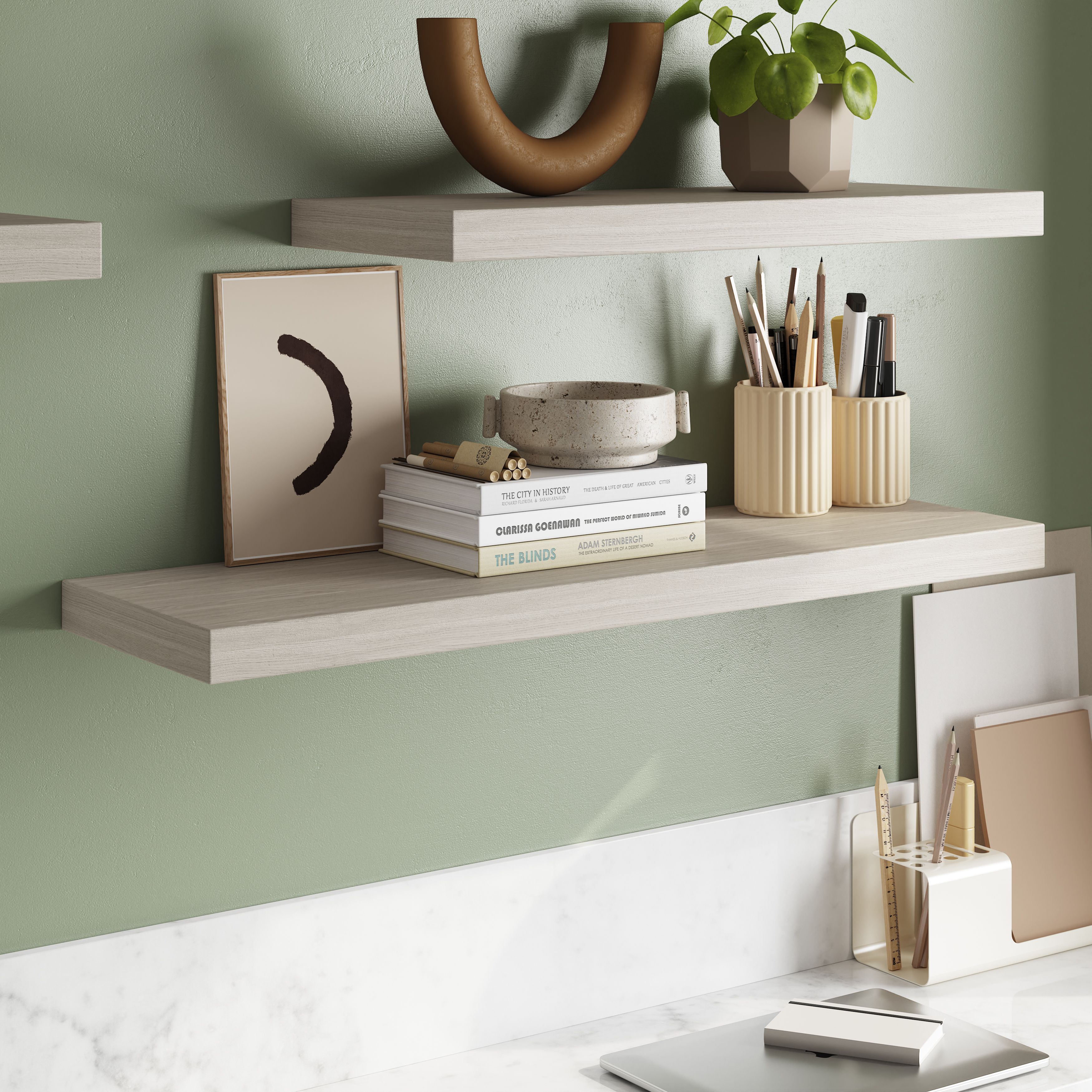 GoodHome Cusko Oak effect Rectangular Floating shelf (L)80cm x (D)23.5cm
