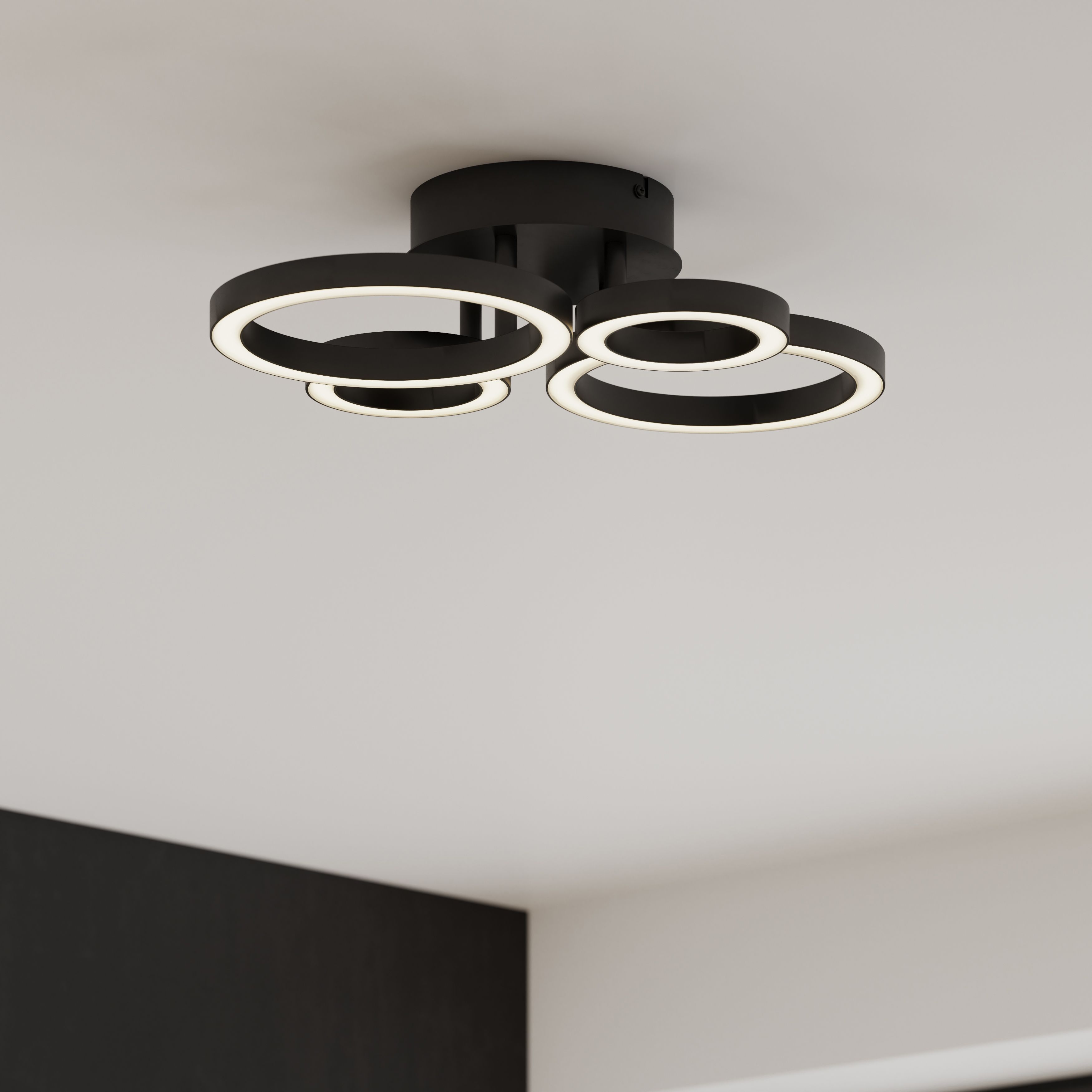 GoodHome Cyber Matt Metal & plastic Black 4 Lamp LED Circular Ceiling light