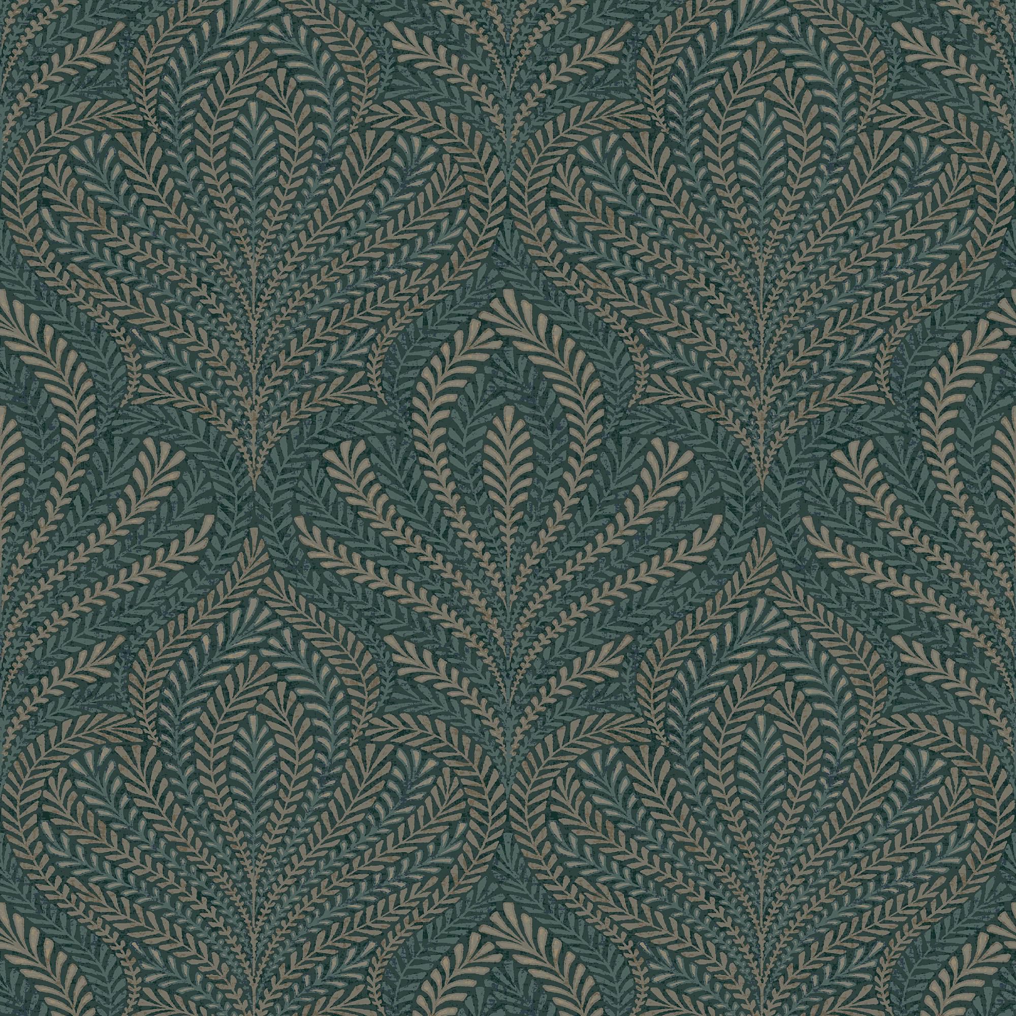 GoodHome Danbu Dark teal Metallic effect Ornamental Textured Wallpaper Sample