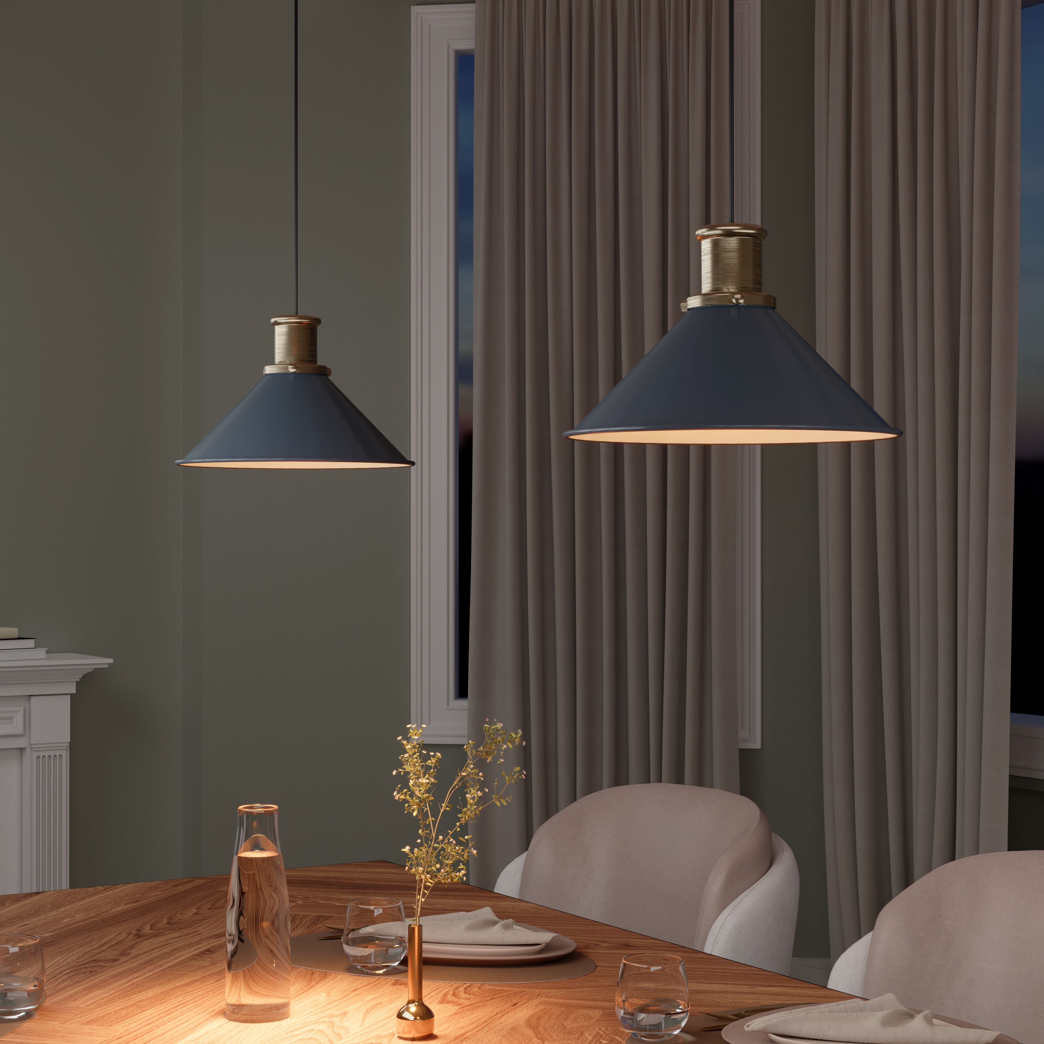 GoodHome Danvers Blue Coolie Cone Lamp shade (D)26cm