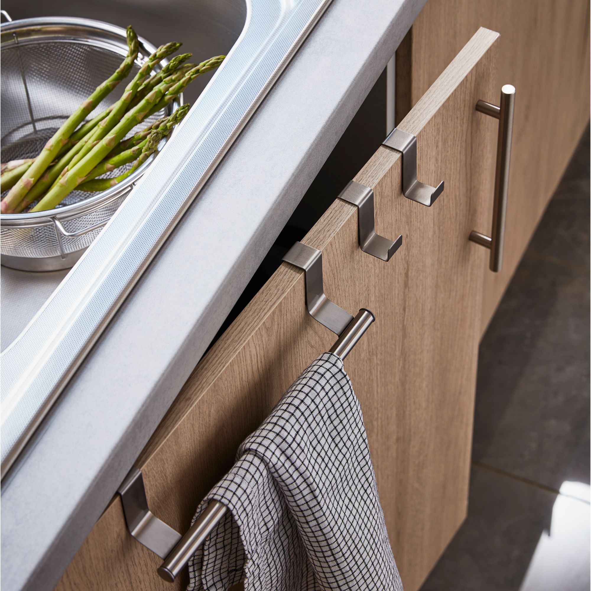 GoodHome Datil Brushed Stainless steel Hook (Holds)1kg, Pack of 2