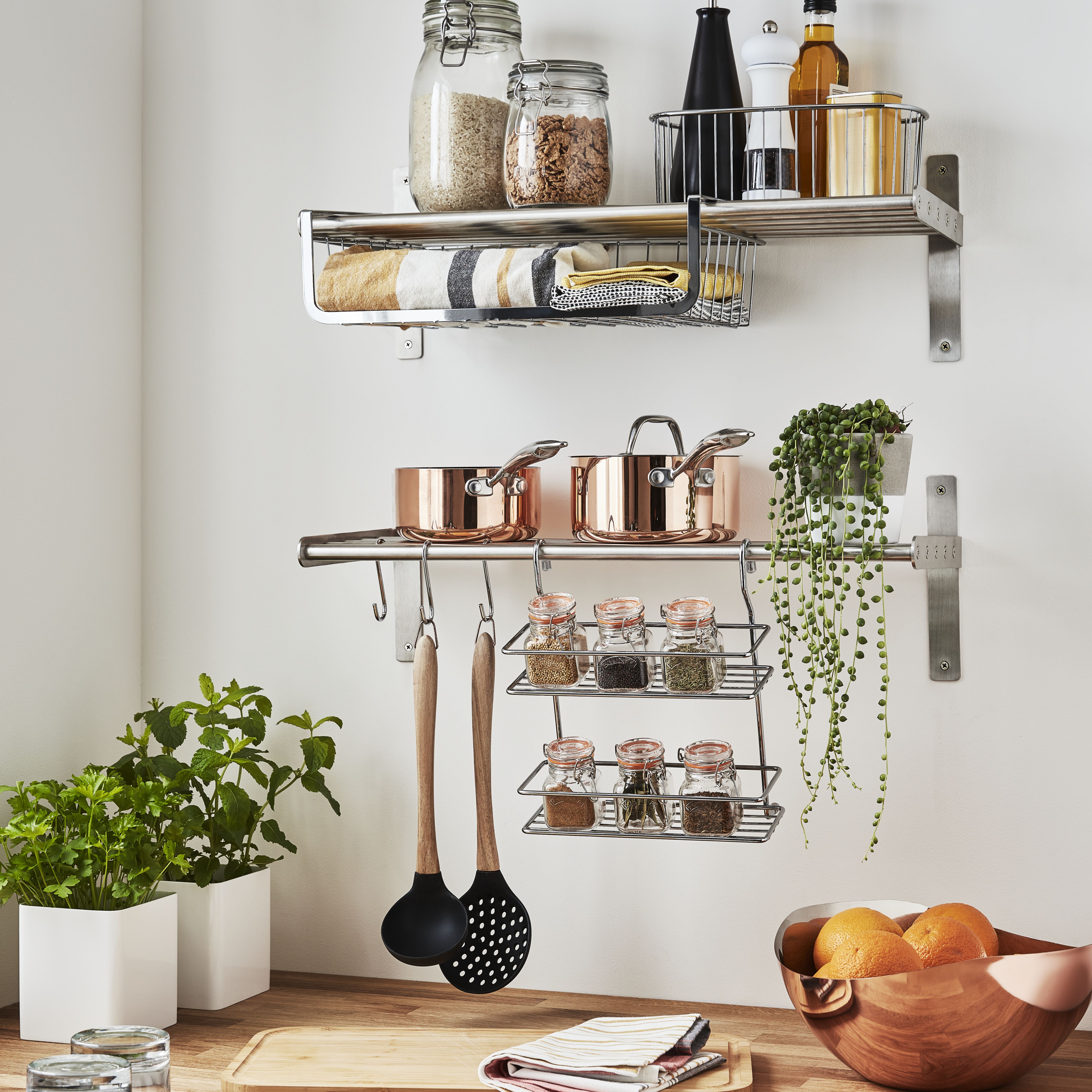 GoodHome Datil Chrome effect Non-magnetic Steel Wall organiser shelving