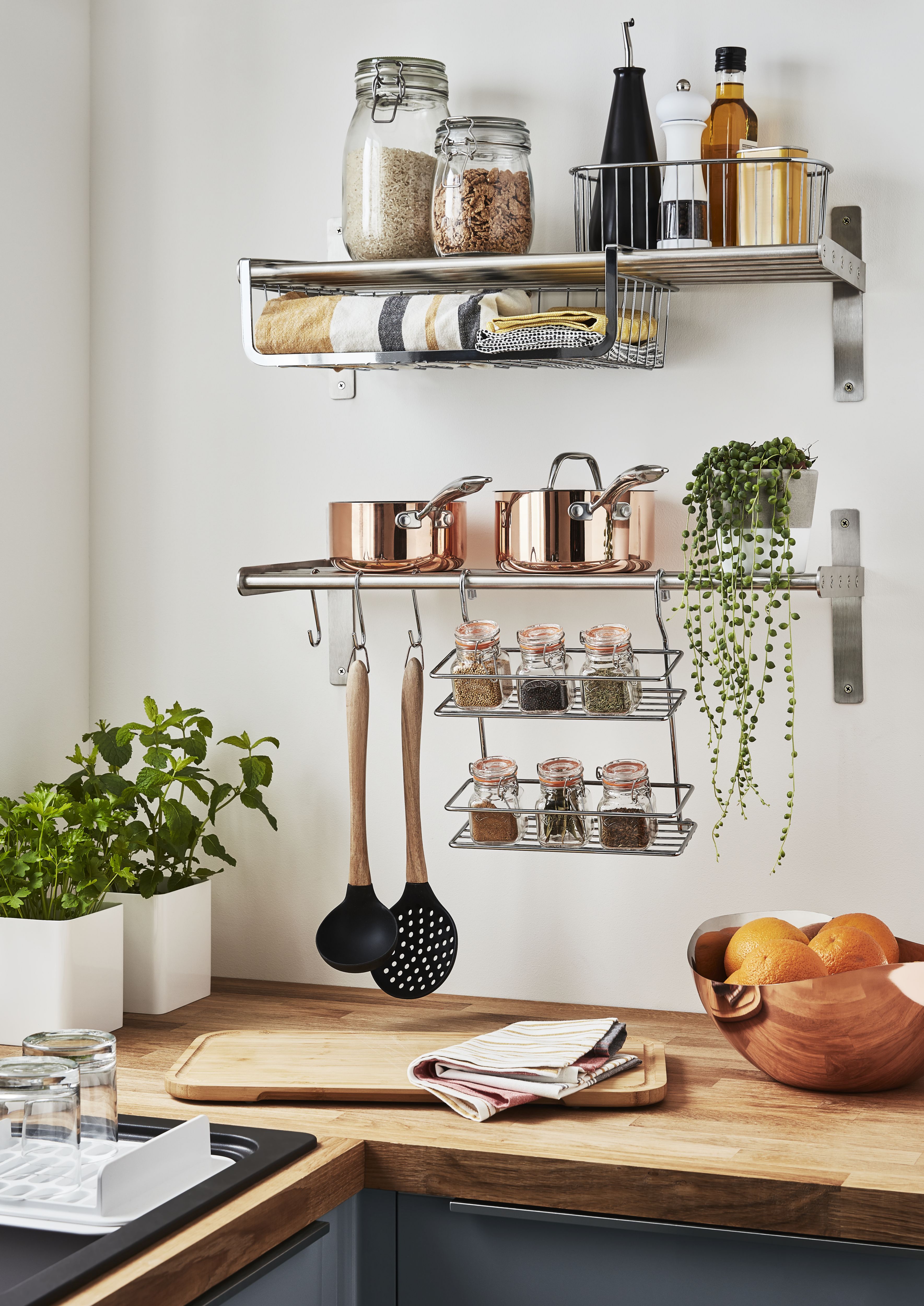 GoodHome Datil Chrome effect Non-magnetic Steel Wall organiser shelving