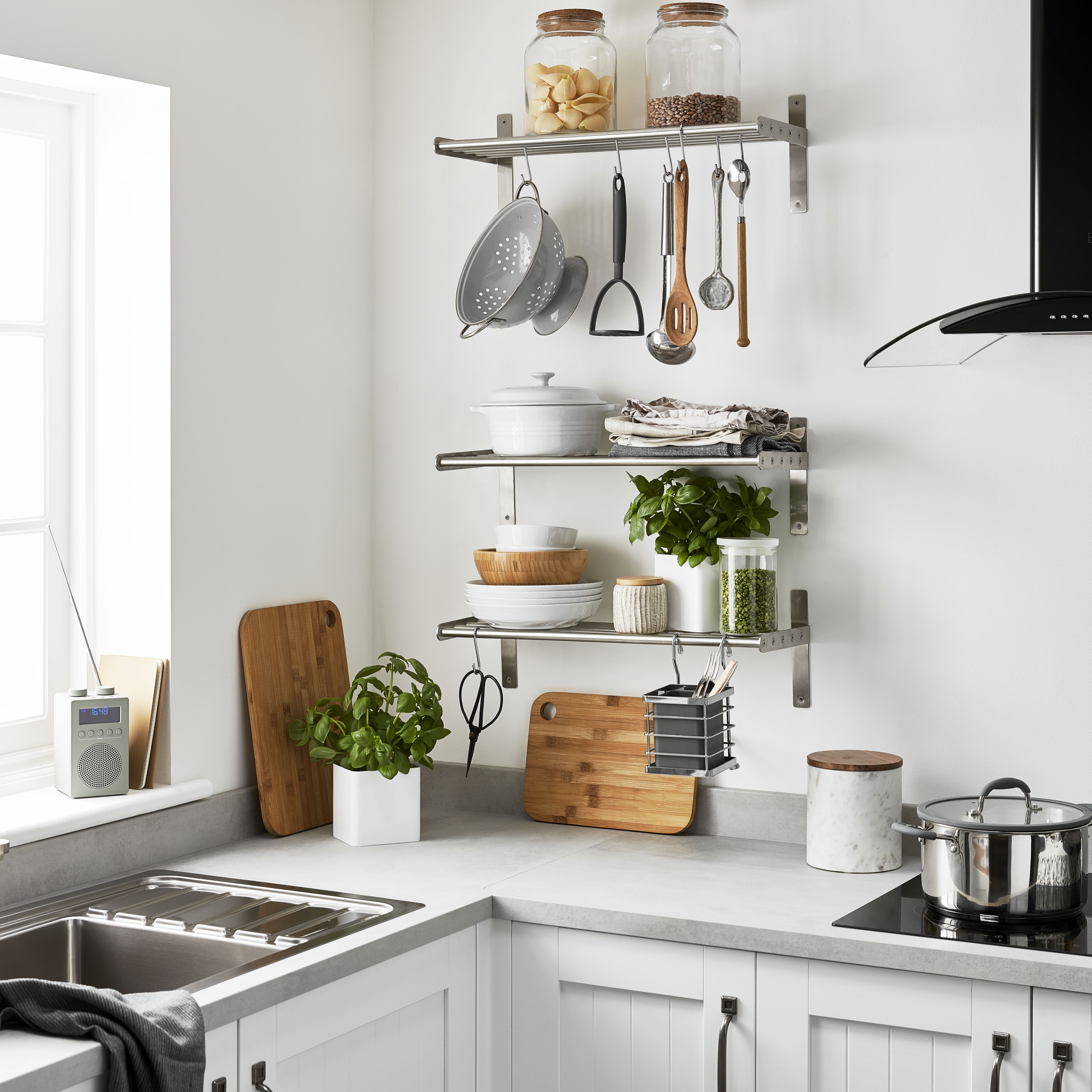 GoodHome Datil Chrome effect Non-magnetic Steel Wall organiser shelving