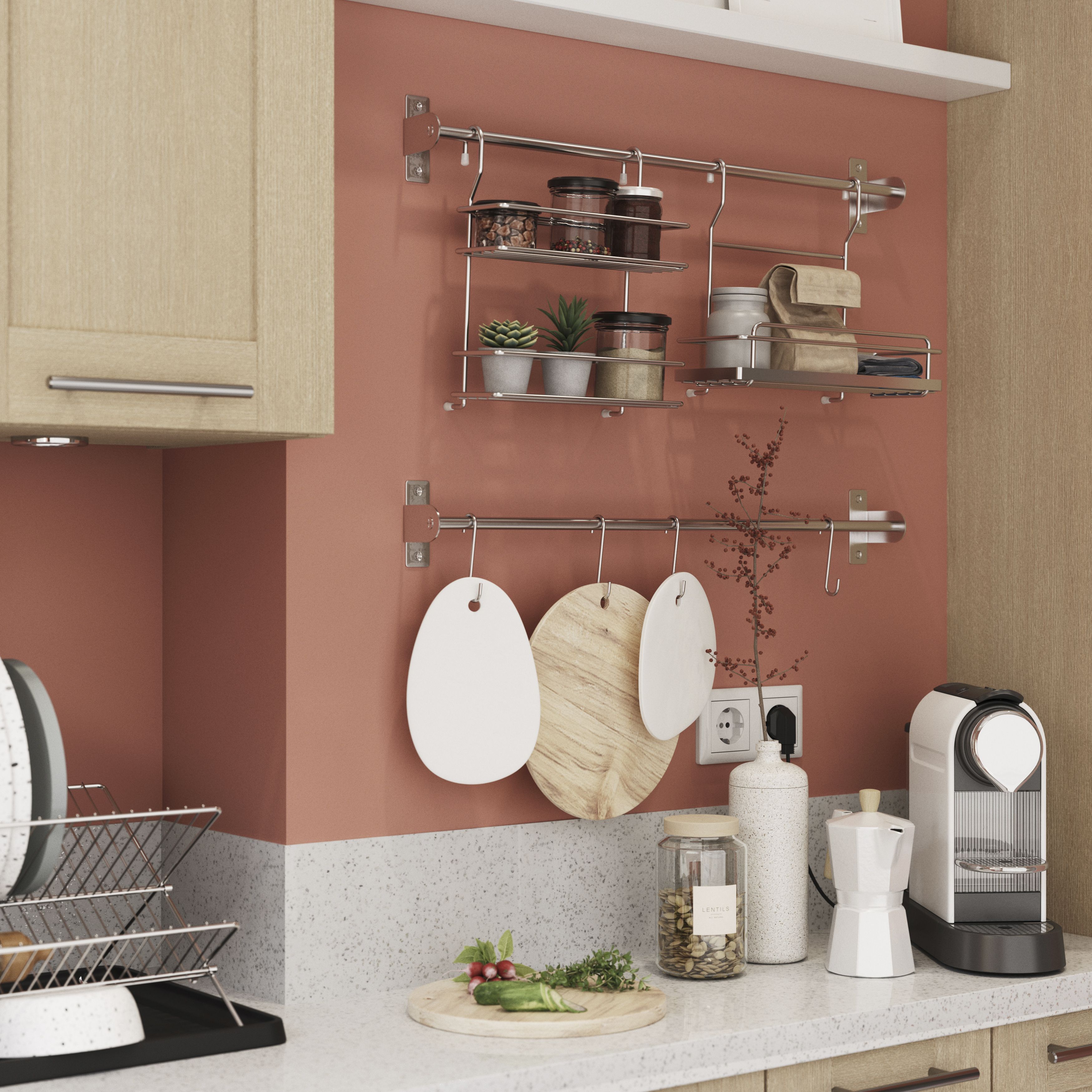 GoodHome Datil Chrome effect Non-magnetic Steel Wall organiser shelving