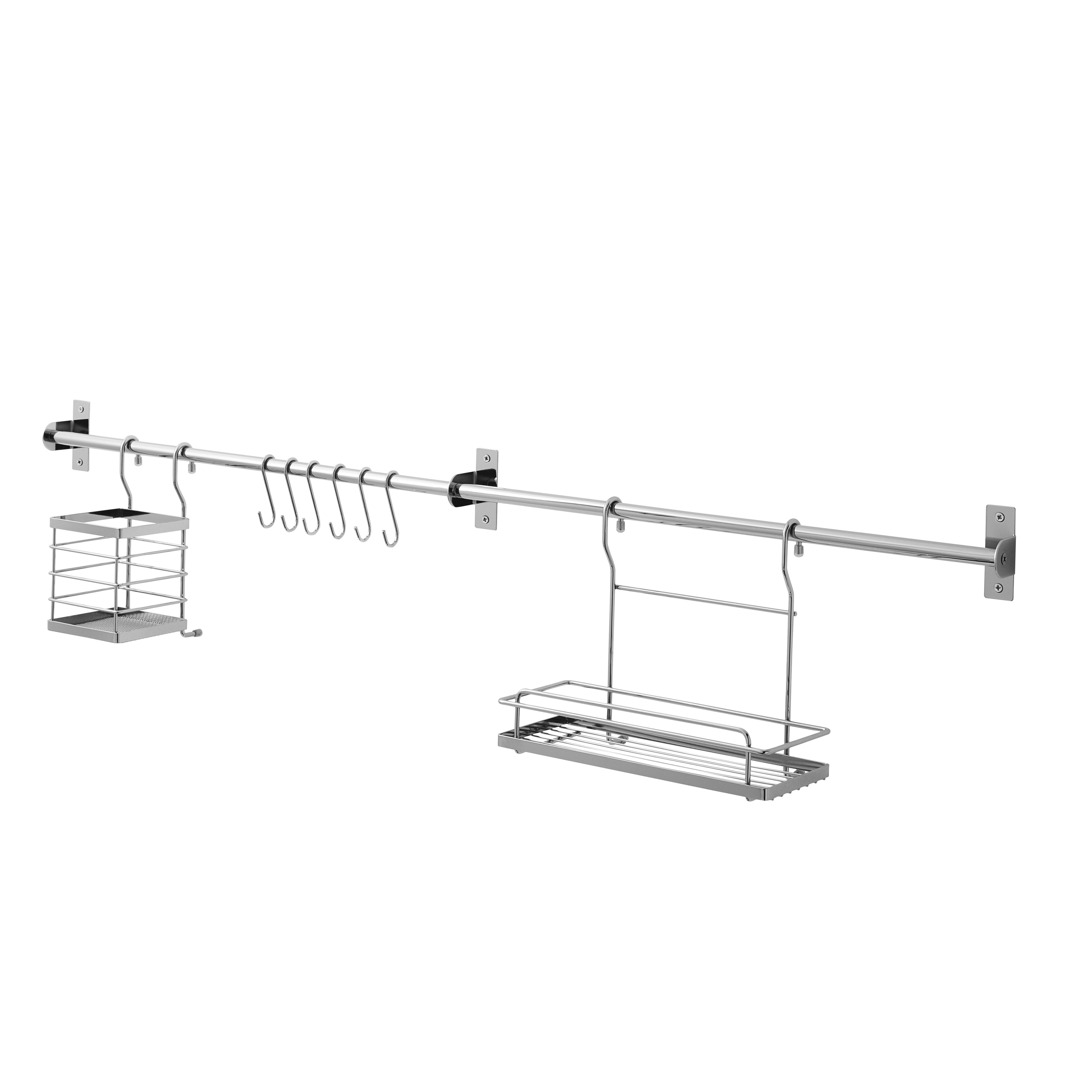 GoodHome Datil Chrome-plated Silver Wall organiser utensil holder, (H)250mm (W)1204mm