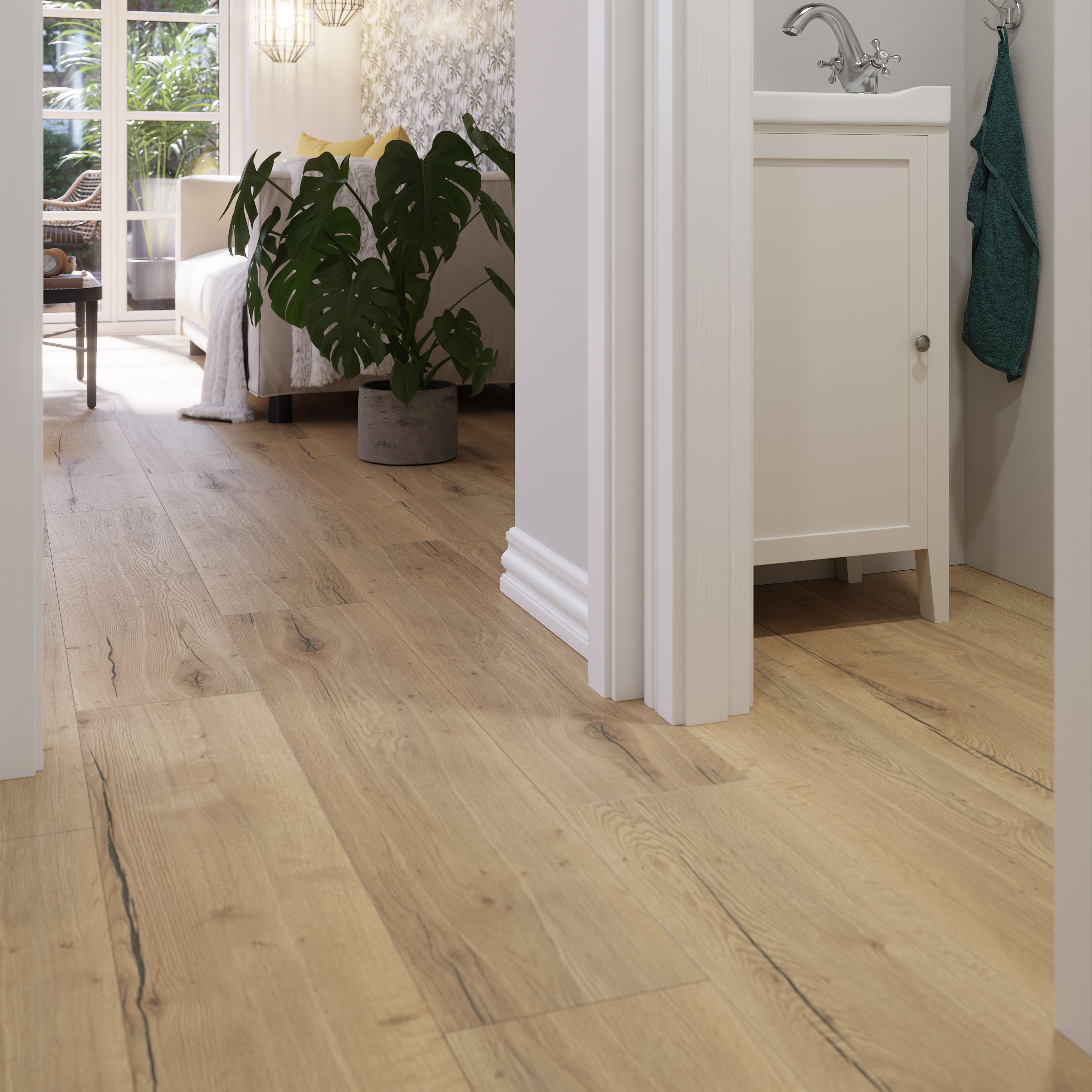 GoodHome Dawnham Natural Wood effect Laminate Flooring Sample