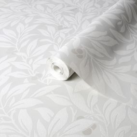 GoodHome Dearnery Grey Leaves Smooth Wallpaper
