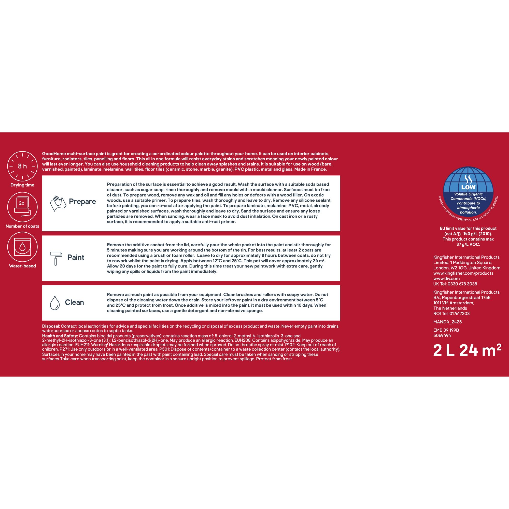 GoodHome Delaware Gloss Multi-surface paint, 2L