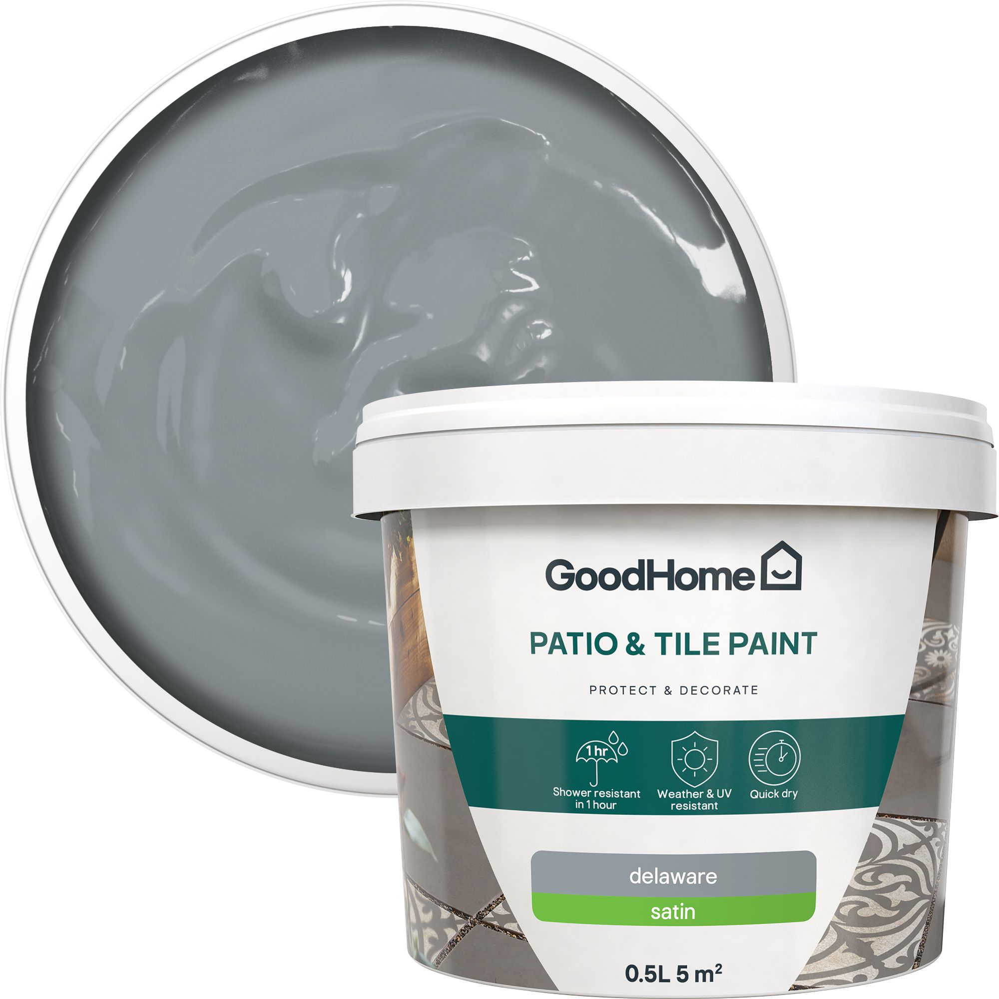 GoodHome Delaware Satin Patio & tile paint, 500ml Tin