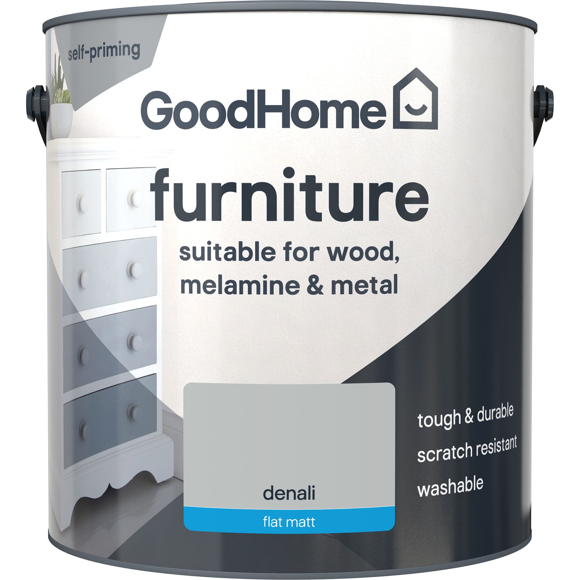 GoodHome Denali Flat matt Furniture paint, 2L
