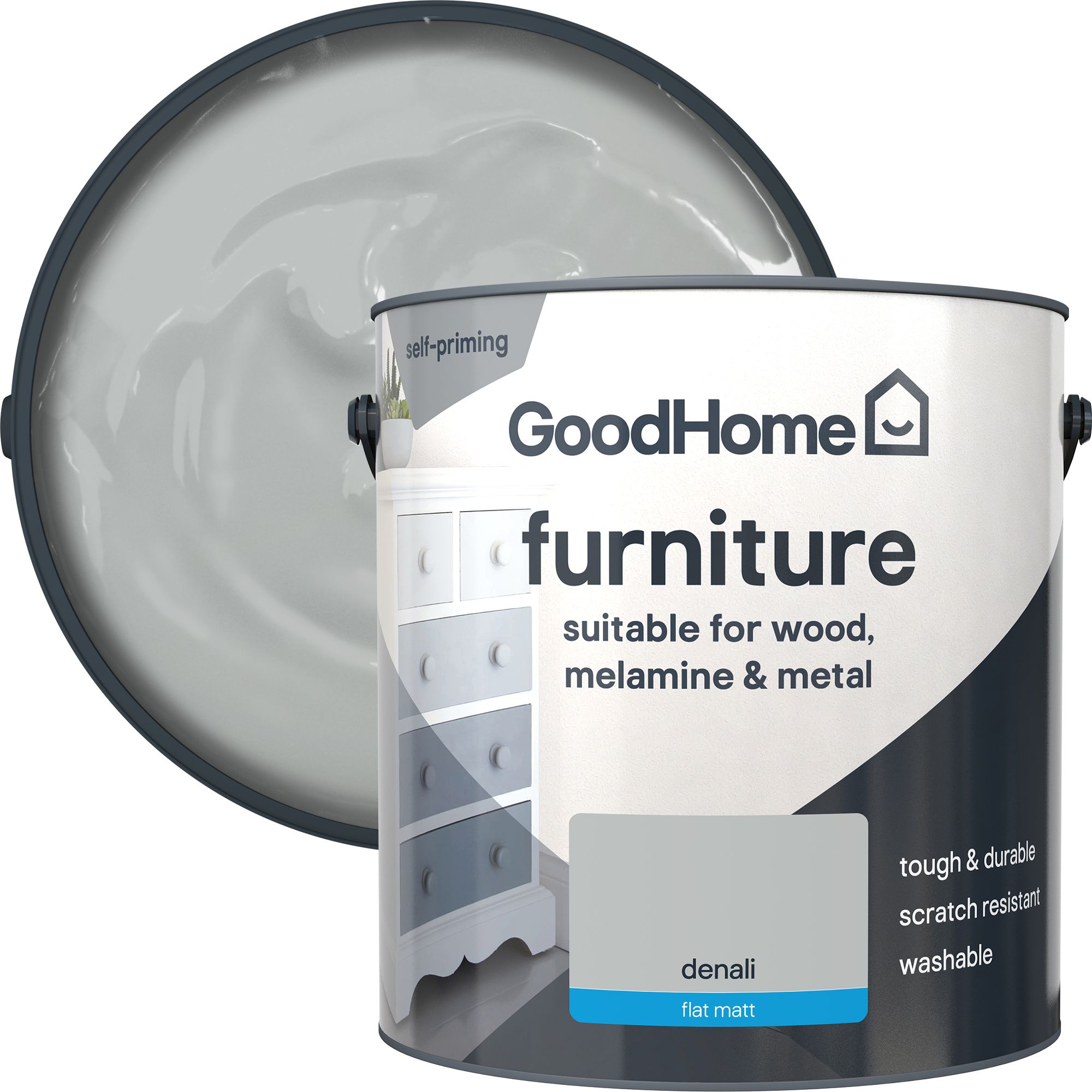 GoodHome Denali Flat matt Furniture paint, 2L