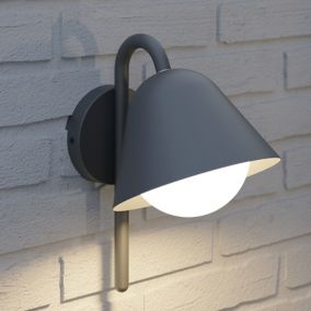 GoodHome Denar Fixed Matt Dark grey Mains-powered Integrated LED Outdoor Bluebell Wall light 700lm (Dia)18cm