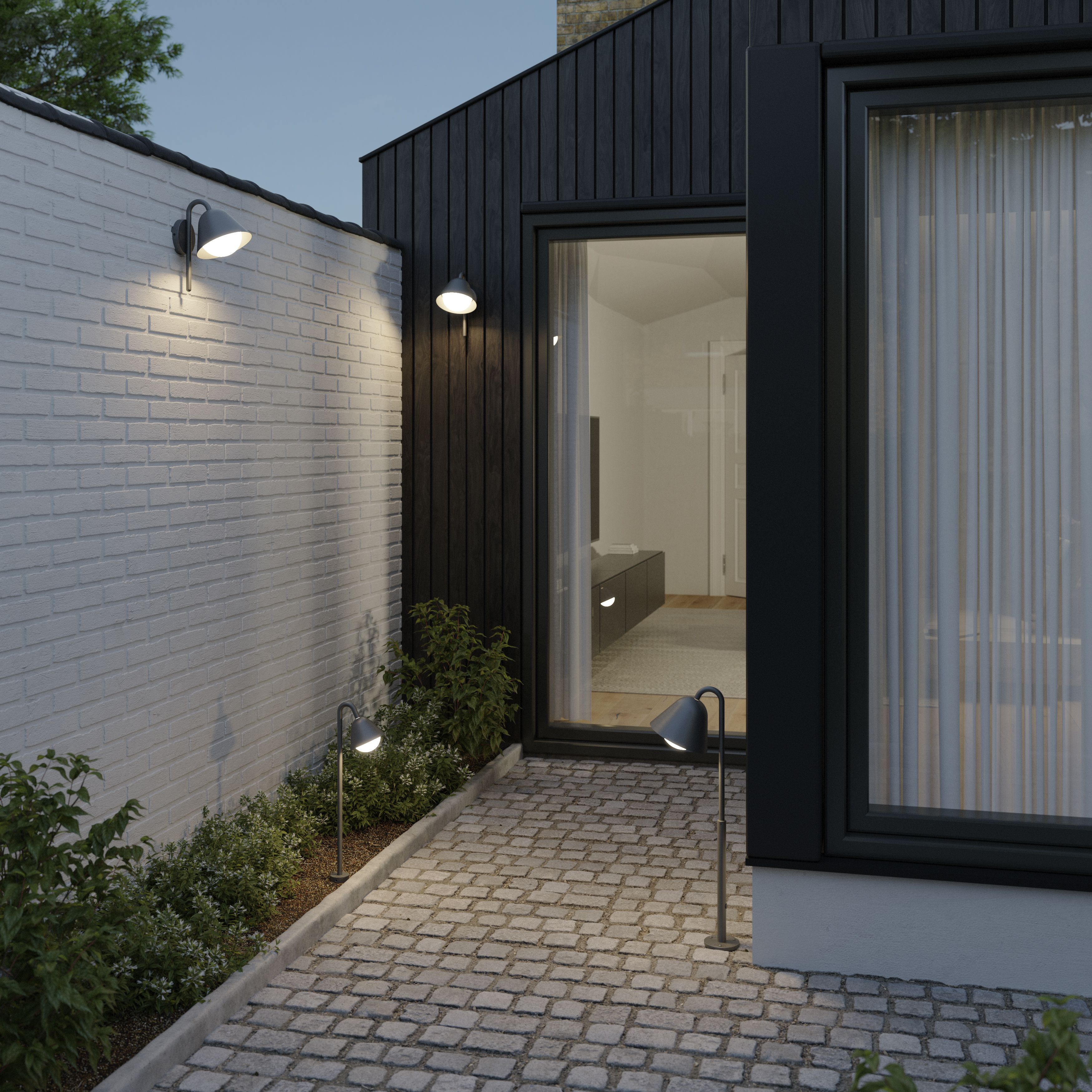 GoodHome Denar Fixed Matt Dark grey Mains-powered Integrated LED Outdoor Bluebell Wall light 700lm (Dia)18cm