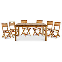 GoodHome Denia Acacia Wooden 6 seater Dining set with foldable chairs