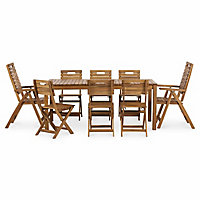GoodHome Denia Acacia Wooden 8 seater Dining set with 2 recliners