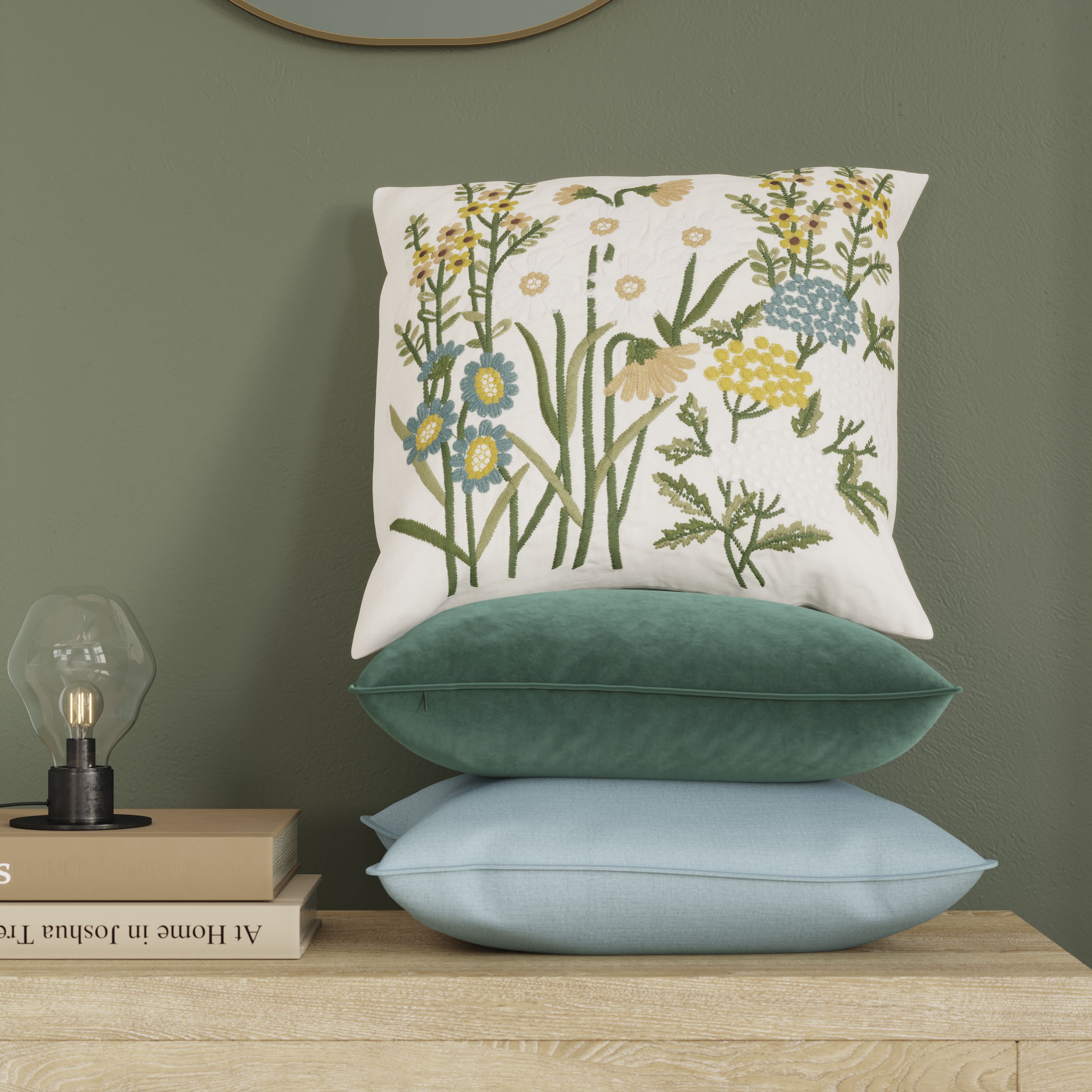 GoodHome Denman Embroidered Indoor Cushion (L)43cm x (W)43cm