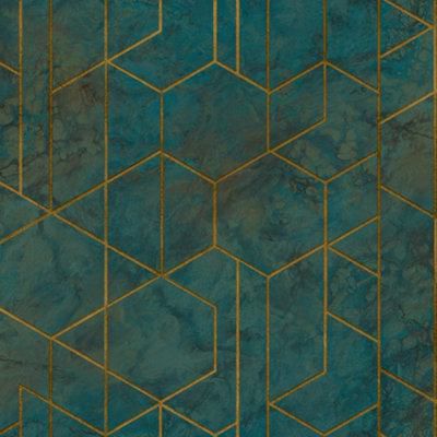 GoodHome Diap Teal Metallic effect Geometric Textured Wallpaper