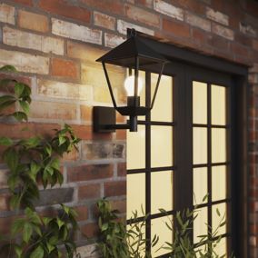 GoodHome Docker Fixed Matt Black Mains-powered Outdoor Up Wall light