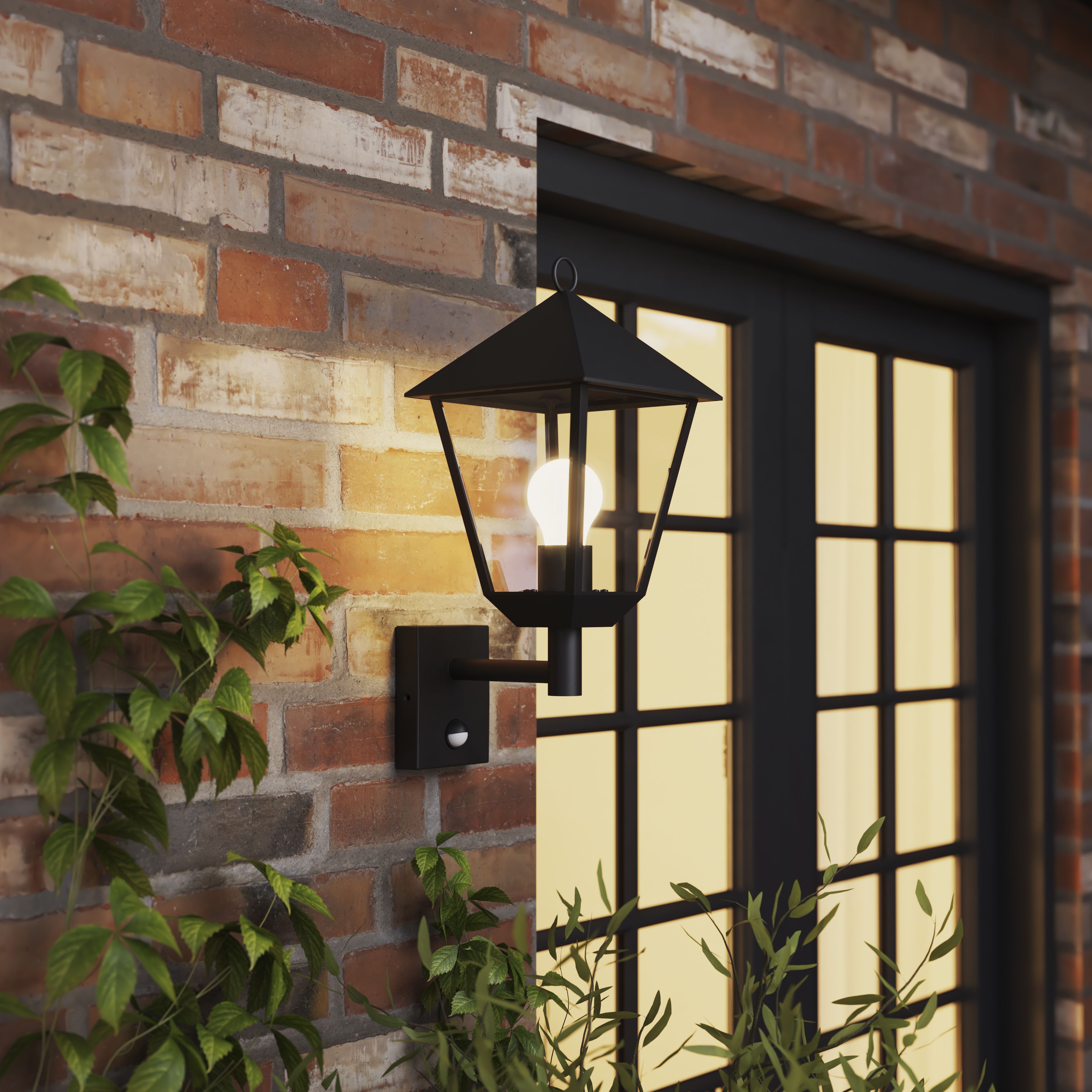 GoodHome Docker Fixed Matt Black PIR Motion sensor Outdoor Lantern