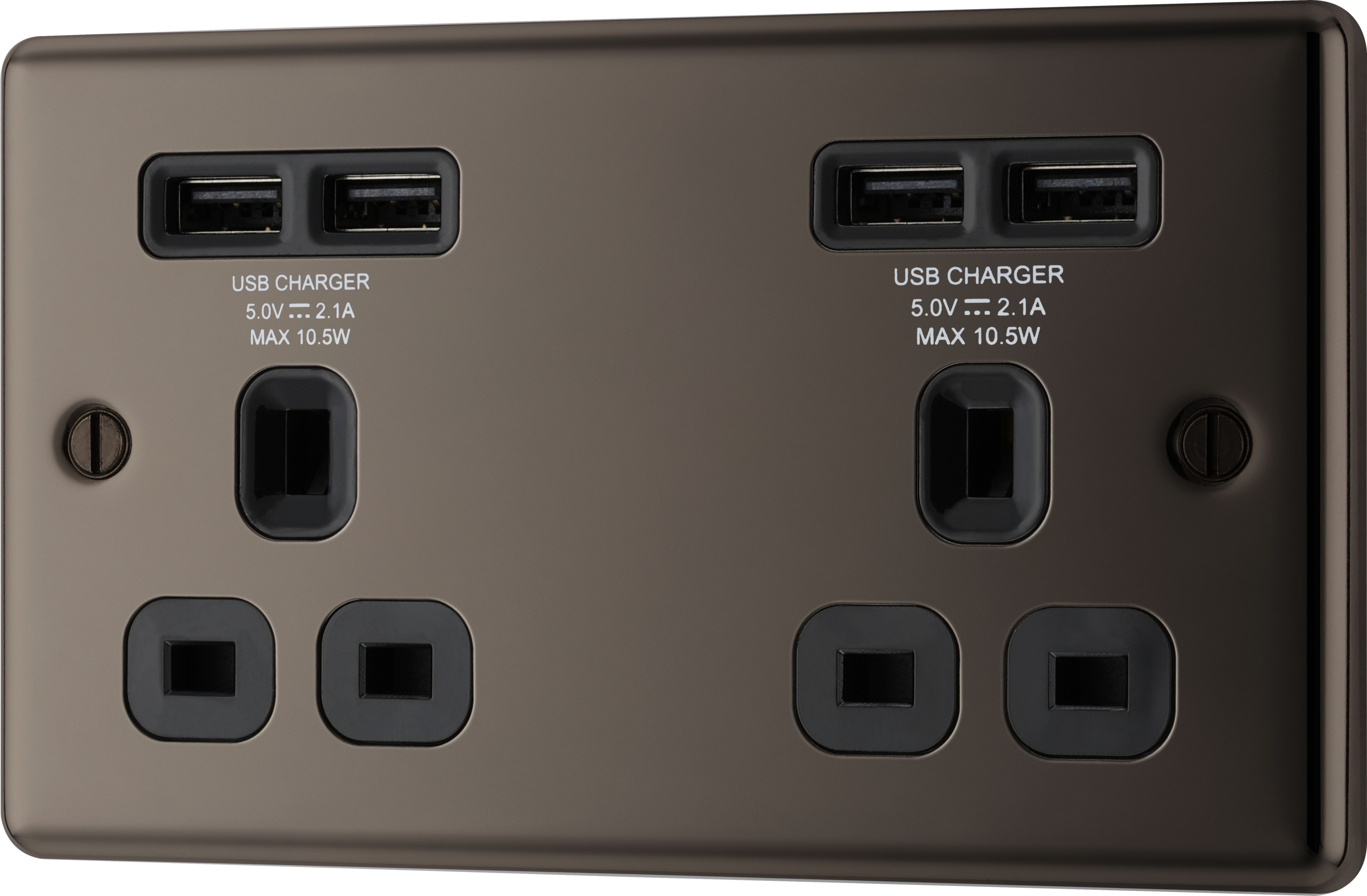 GoodHome Double 13A Gloss Black Socket with USB x4 4.2A
