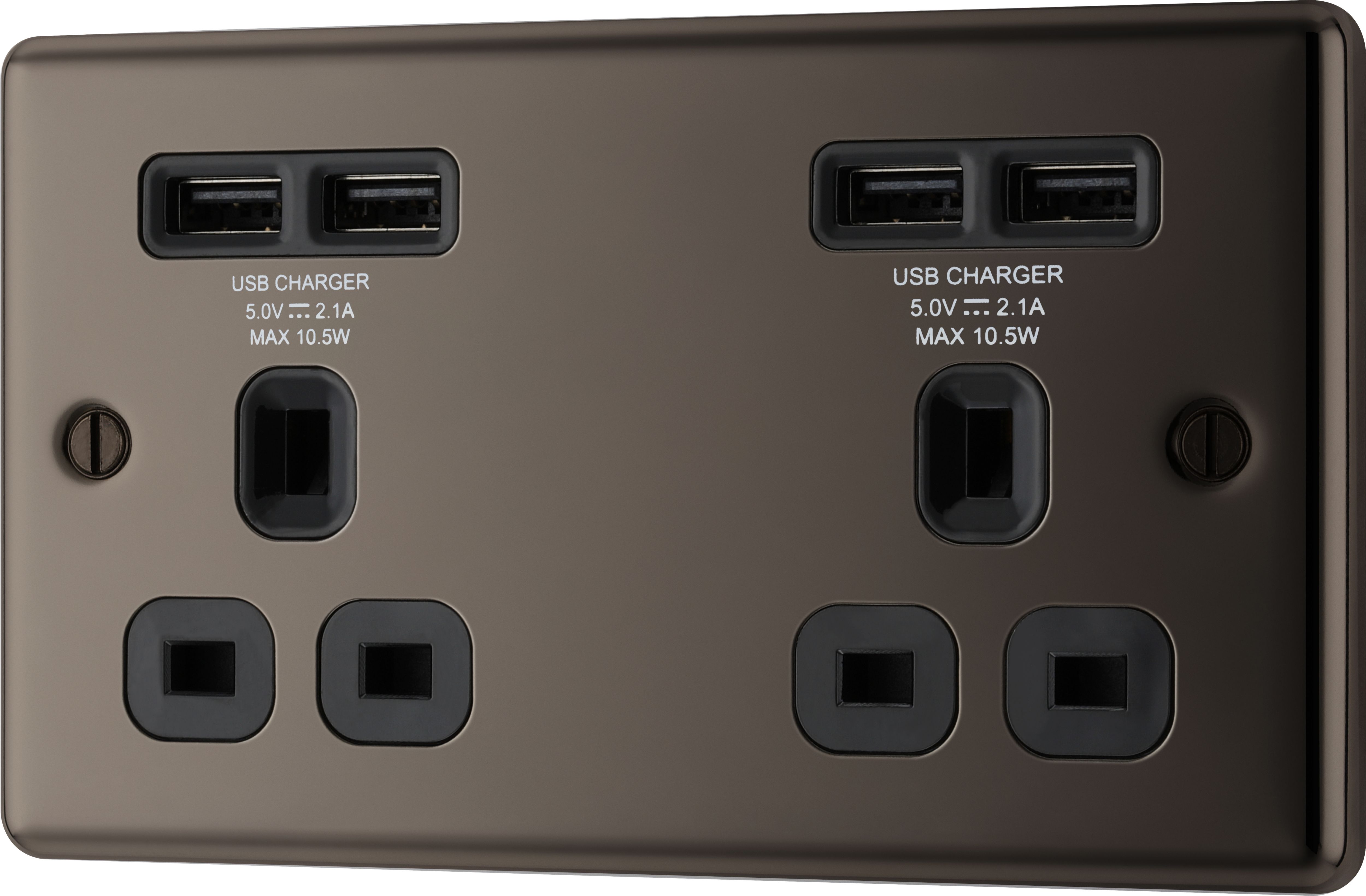 GoodHome Double 13A Gloss Black Socket with USB x4 4.2A | Tradepoint