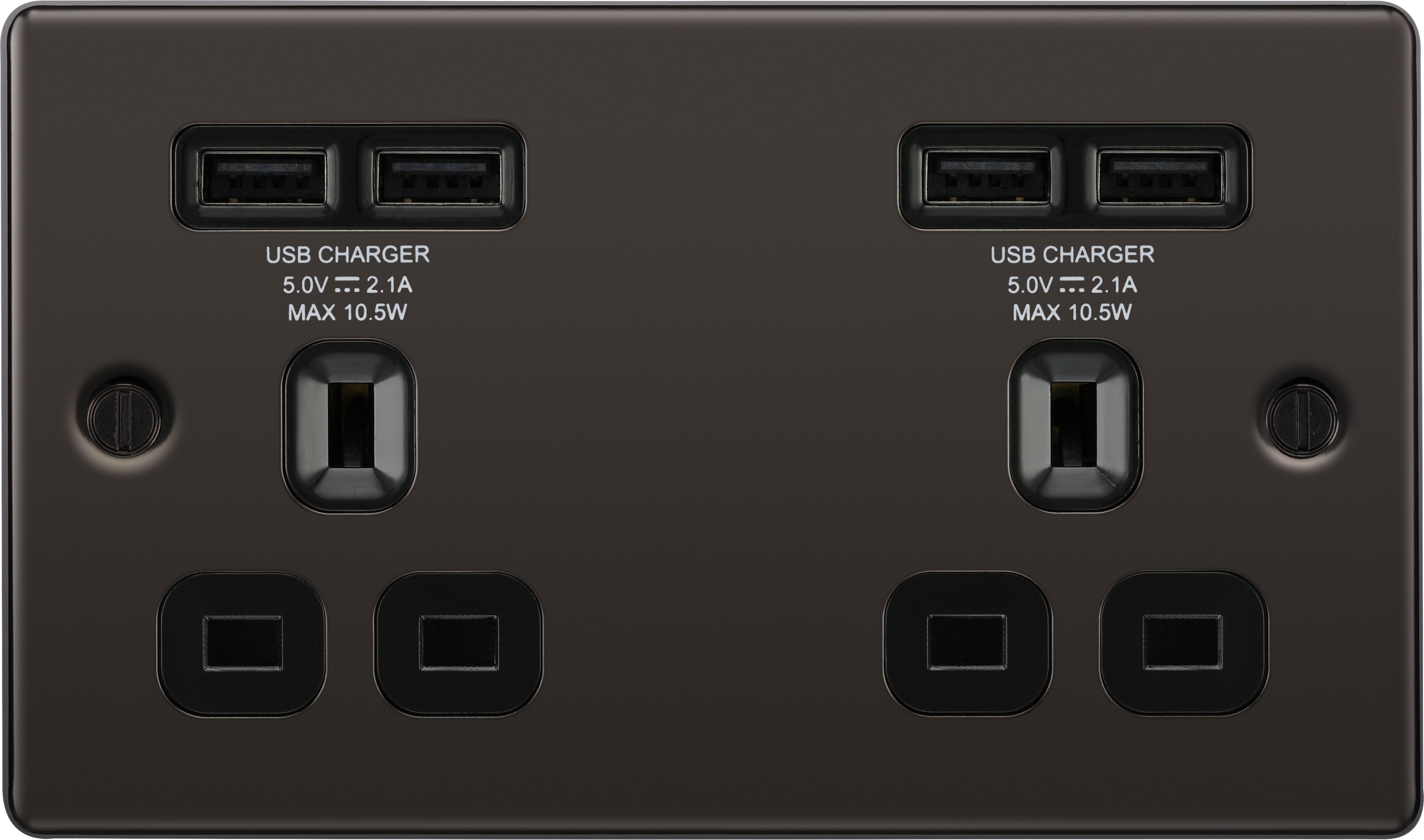 GoodHome Double 13A Gloss Black Socket with USB x4 4.2A