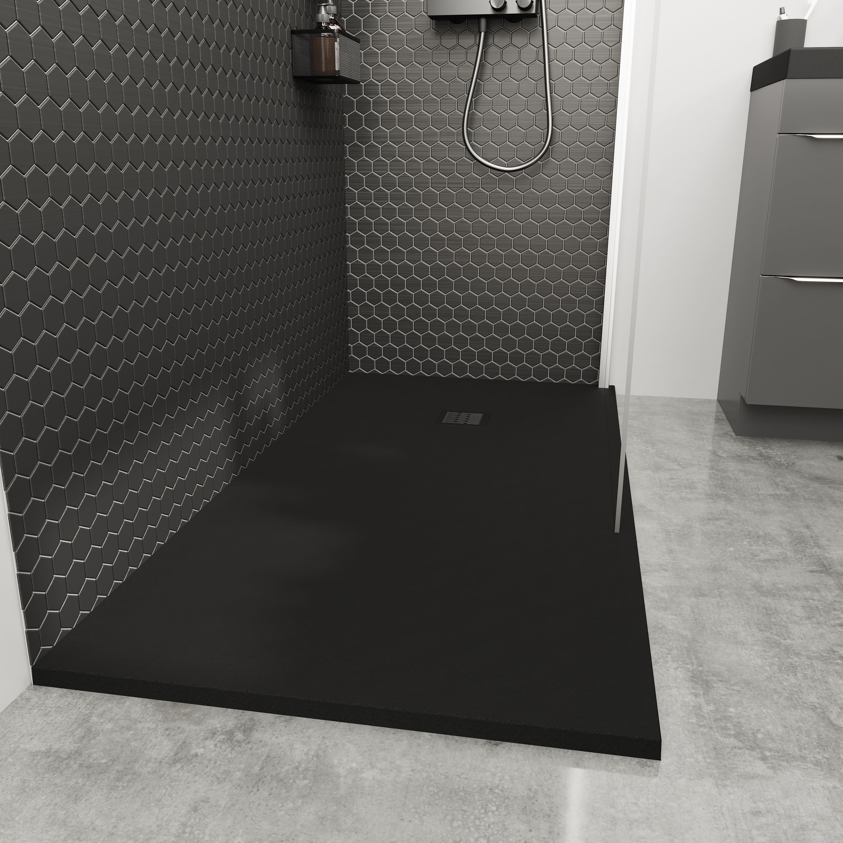GoodHome Douro Matt Black Rectangular Reversible drainer Shower tray (L)1200mm (W)900mm (H) 30mm
