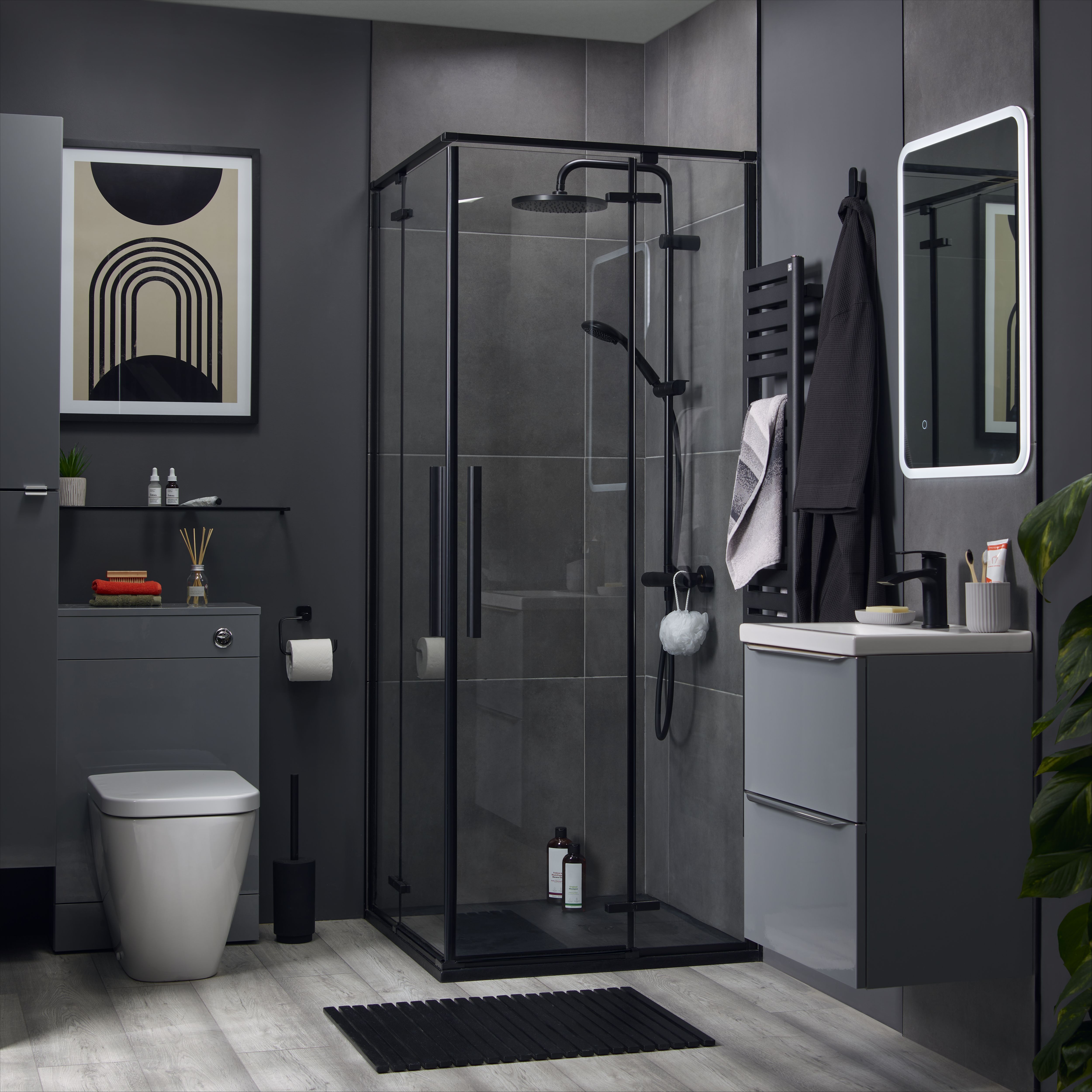 GoodHome Douro Matt Black Square Reversible drainer Shower tray (L)800mm (W)800mm (H) 30mm