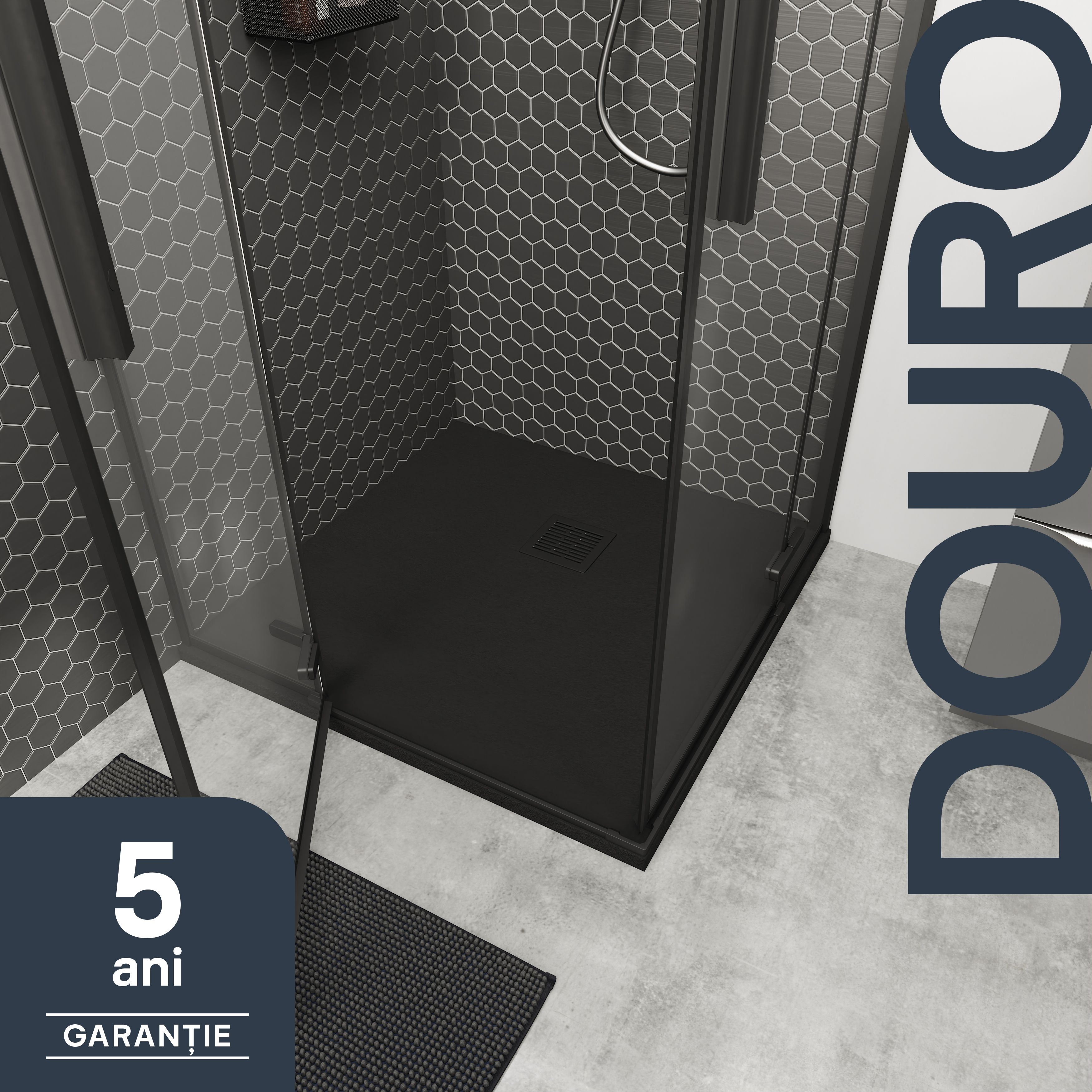 GoodHome Douro Matt Black Square Reversible drainer Shower tray (L)800mm (W)800mm (H) 30mm