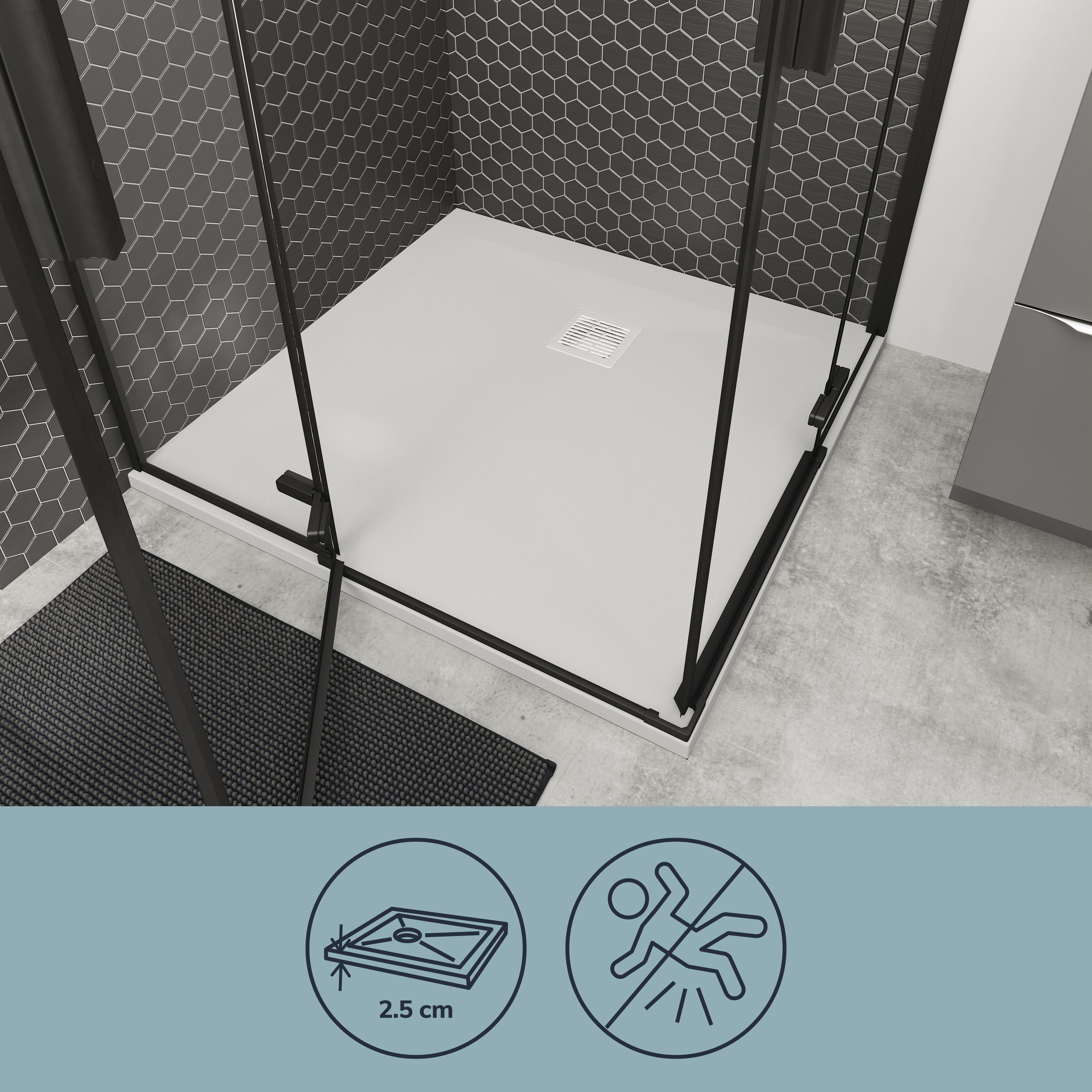 GoodHome Douro Matt White Square Reversible drainer Shower tray (L)900mm (W)900mm (H) 30mm