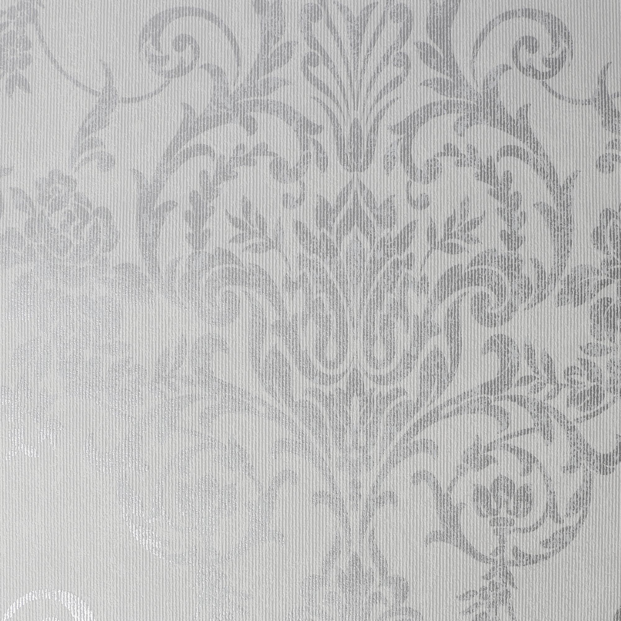 GoodHome Dovenby Grey Silver effect Damask Textured Wallpaper